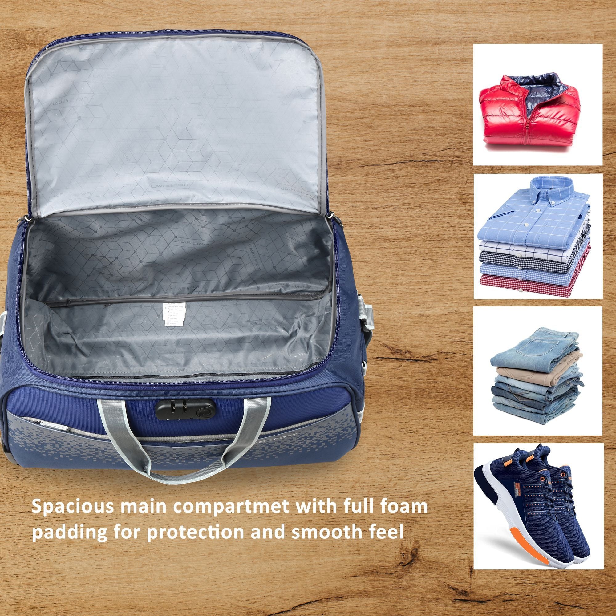 Lavie Sport Large Combo Size 53+63 Cm Litre Pixel Wheel Duffle Bag| Navy - Lavie World