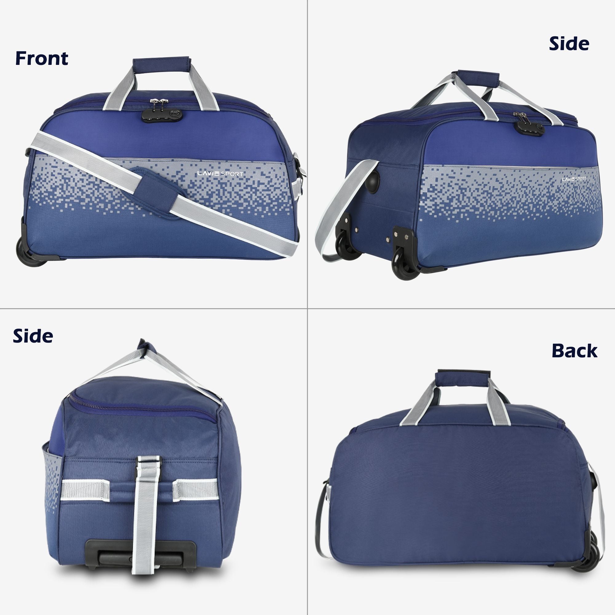 Lavie Sport Large Combo Size 53+63 Cm Litre Pixel Wheel Duffle Bag| Navy - Lavie World