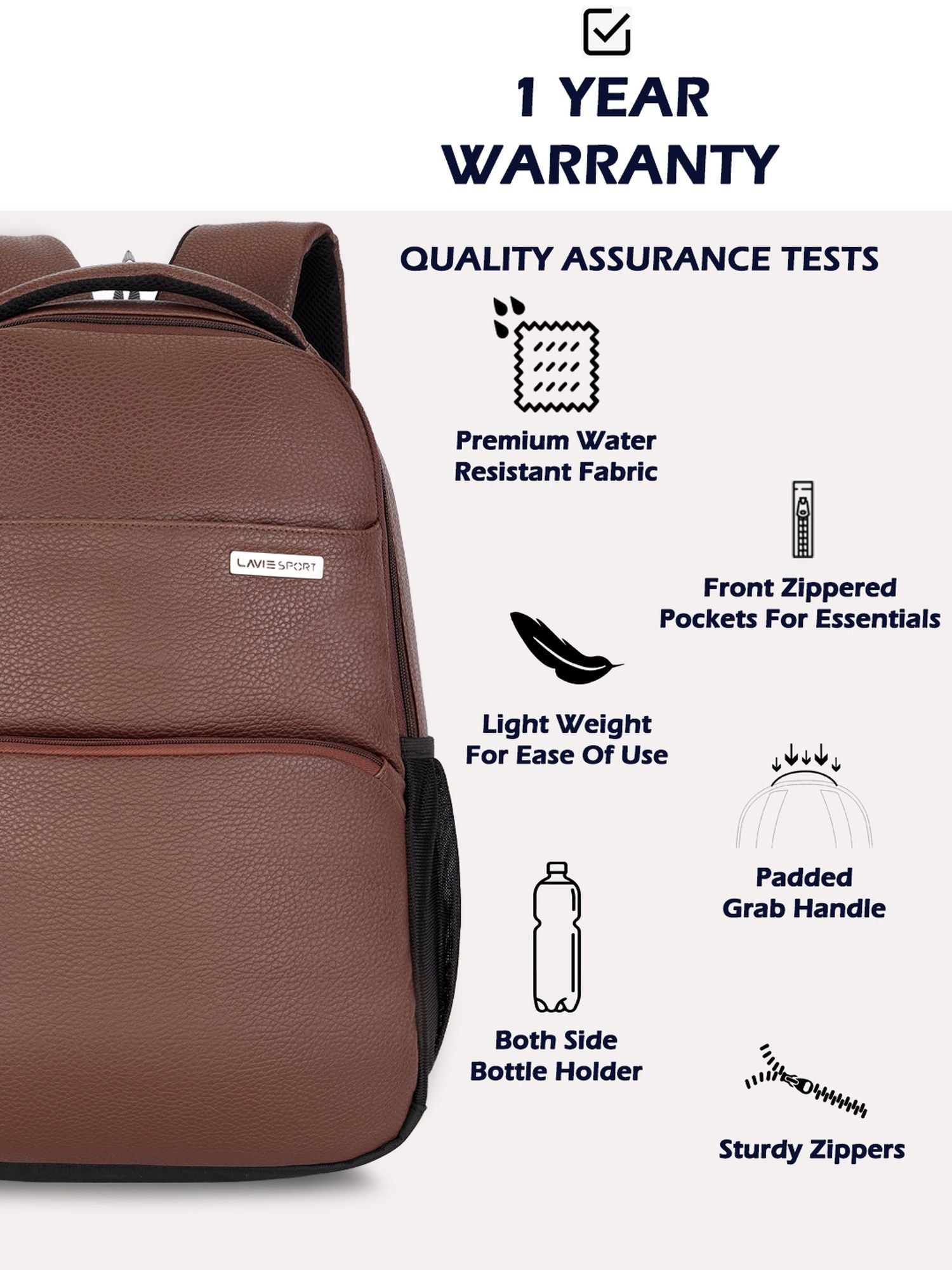 Lavie Sport Mode Gear 30L Laptop Backpack For Men & Women Brown - Lavie World