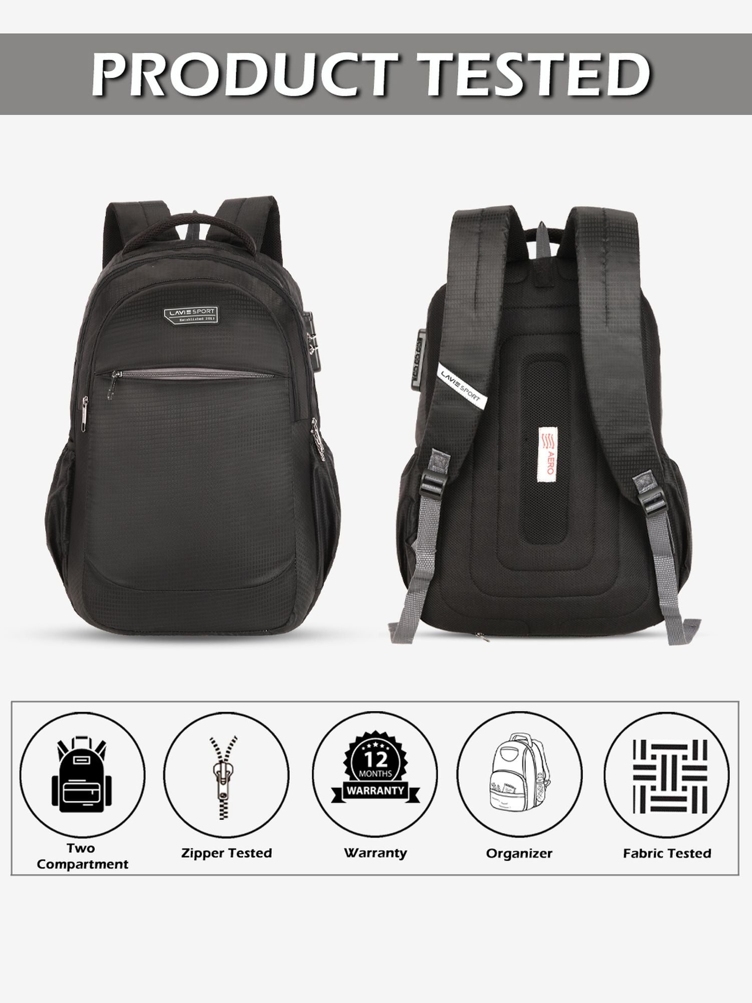 Lavie Sport Graphene 32L Laptop Backpack For Men & Women Black - Lavie World