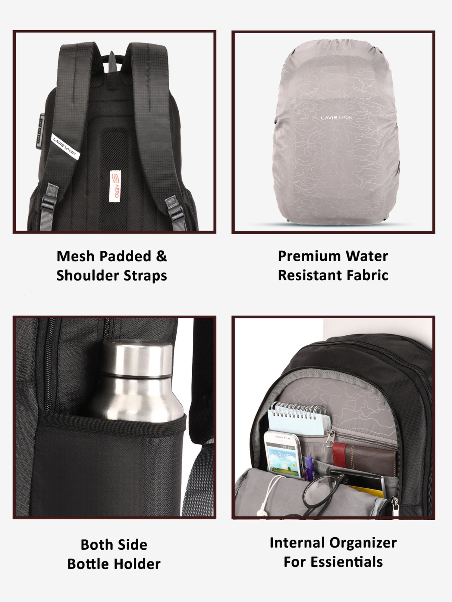 Lavie Sport Graphene 32L Laptop Backpack For Men & Women Black - Lavie World