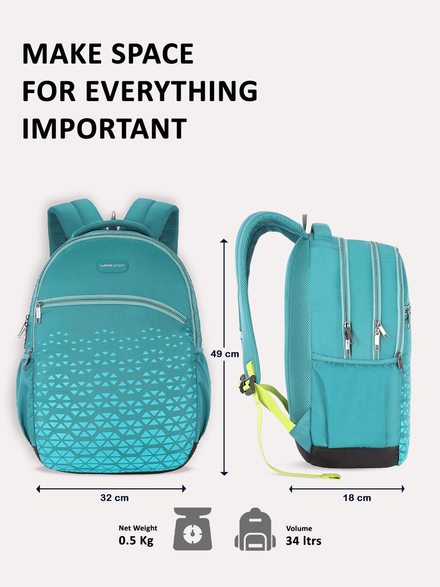 Lavie_Sport_Chrysolite_34L_Laptop_Backpack_For_Boys_&_Girls_|Unisex_Casual_Bag_for_Men_&_Women_Teal