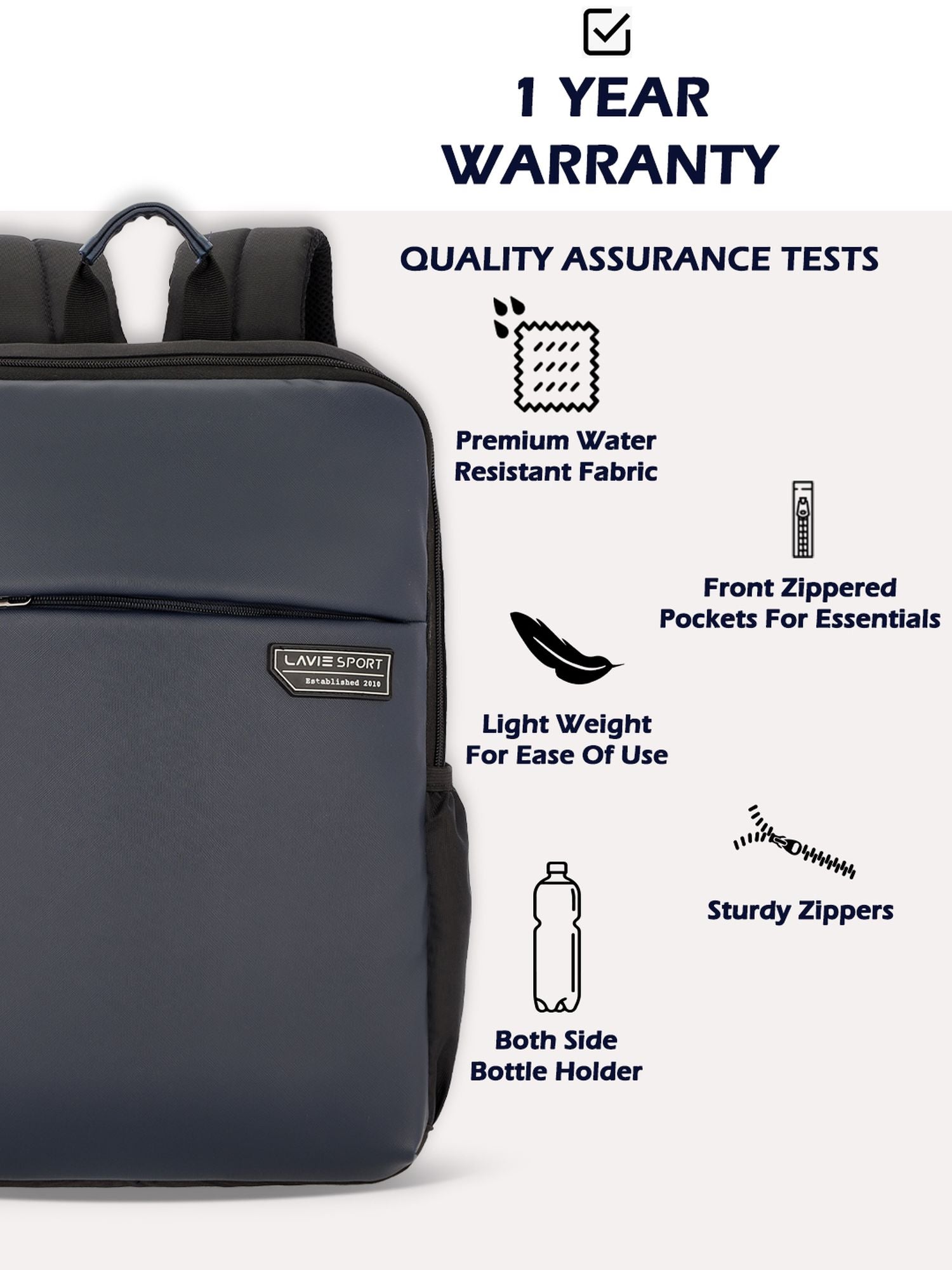 Lavie Sport Premier 21L Laptop Backpack For Men & Women Navy - Lavie World