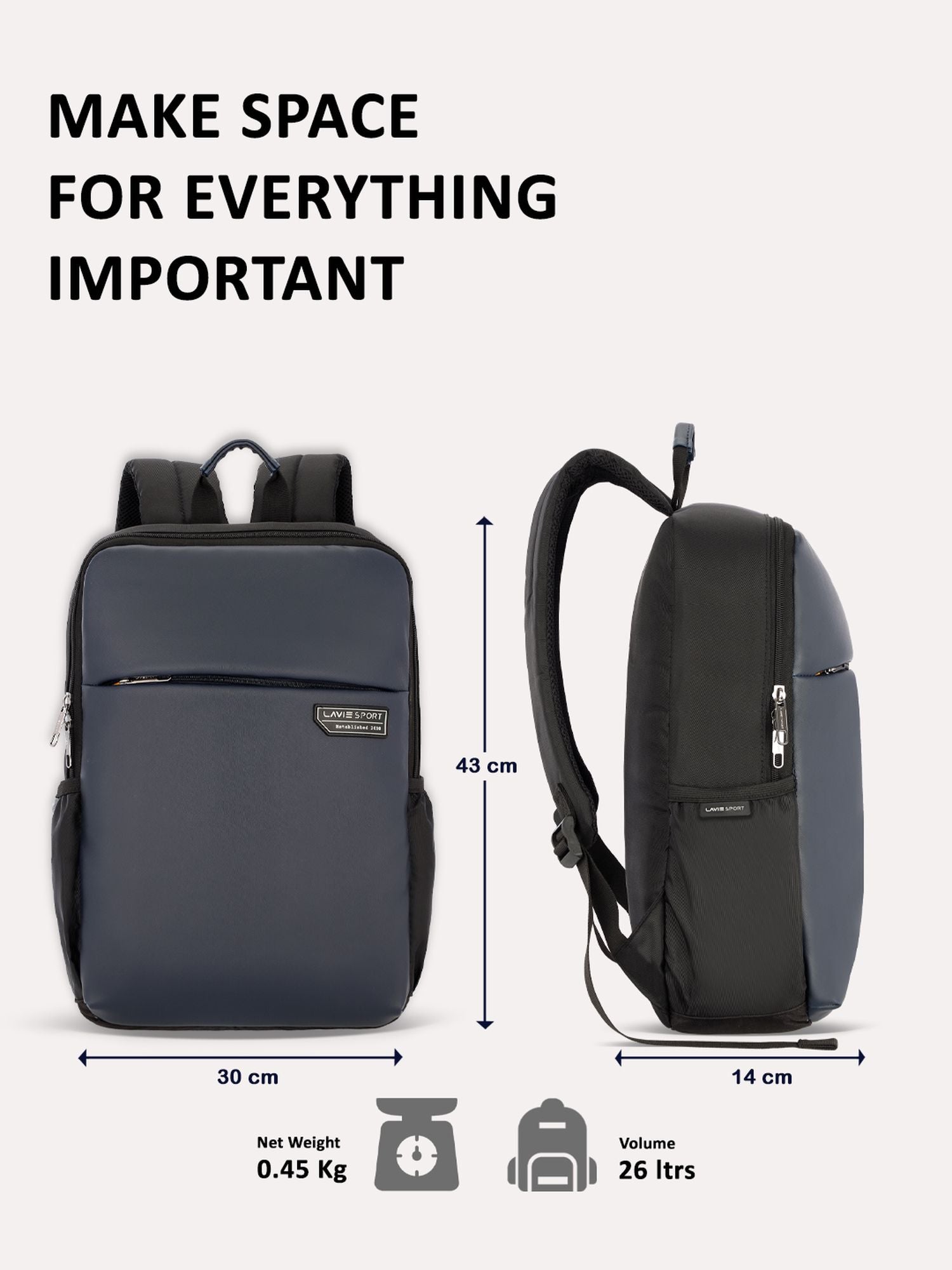 Lavie Sport Premier 21L Laptop Backpack For Men & Women Navy - Lavie World