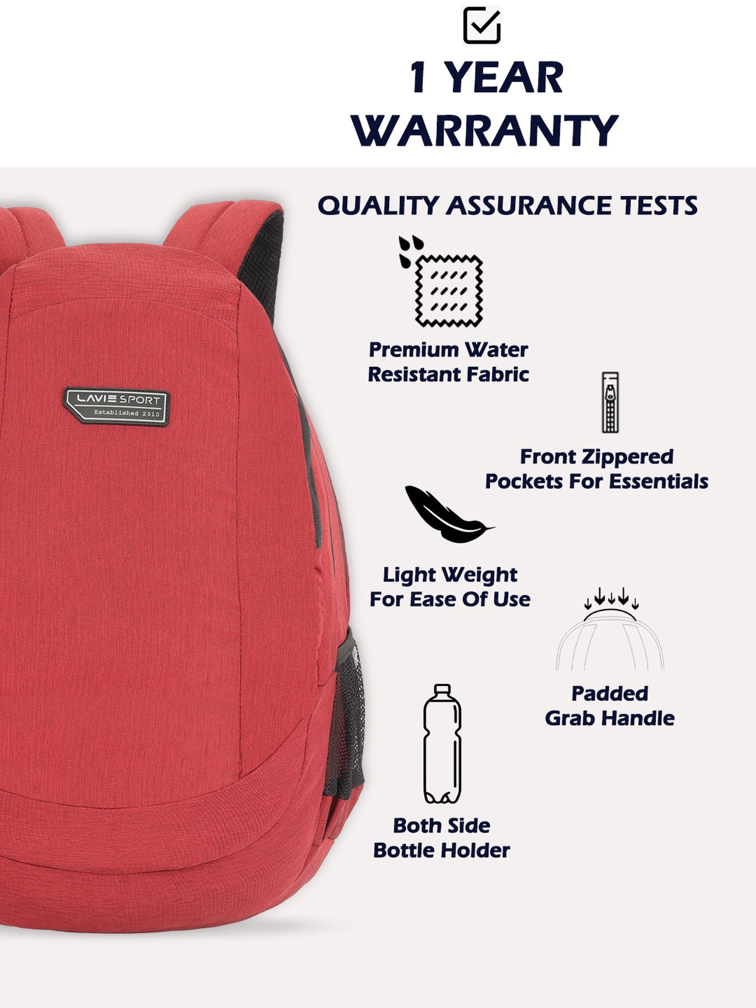 Lavie Sport Peak 34L Laptop Backpack For Men & Women |Boys & Girls Red - Lavie World