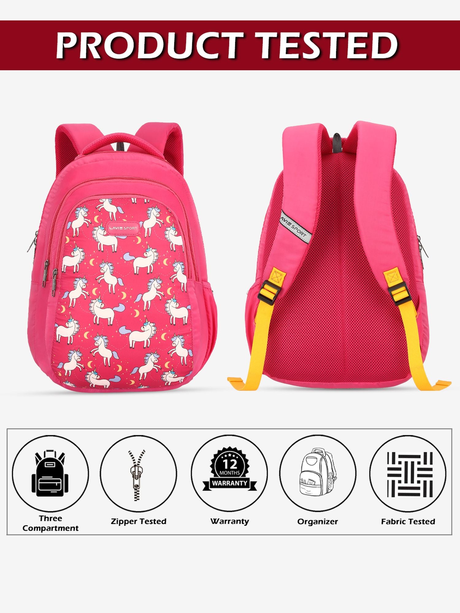 Lavie Sport 22L Ledge Casual Backpack for Girls and Boys|Men & Women Red