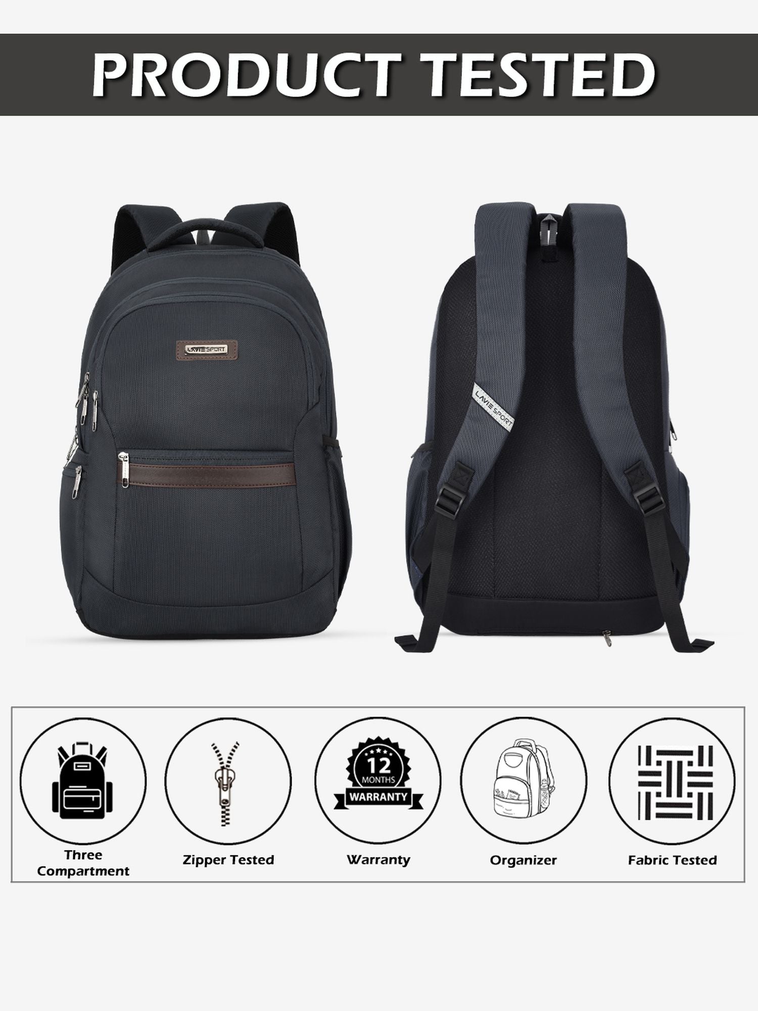 Lavie Sport Alliance Pro 37L Laptop Backpack with Raincover For Men & Women Navy