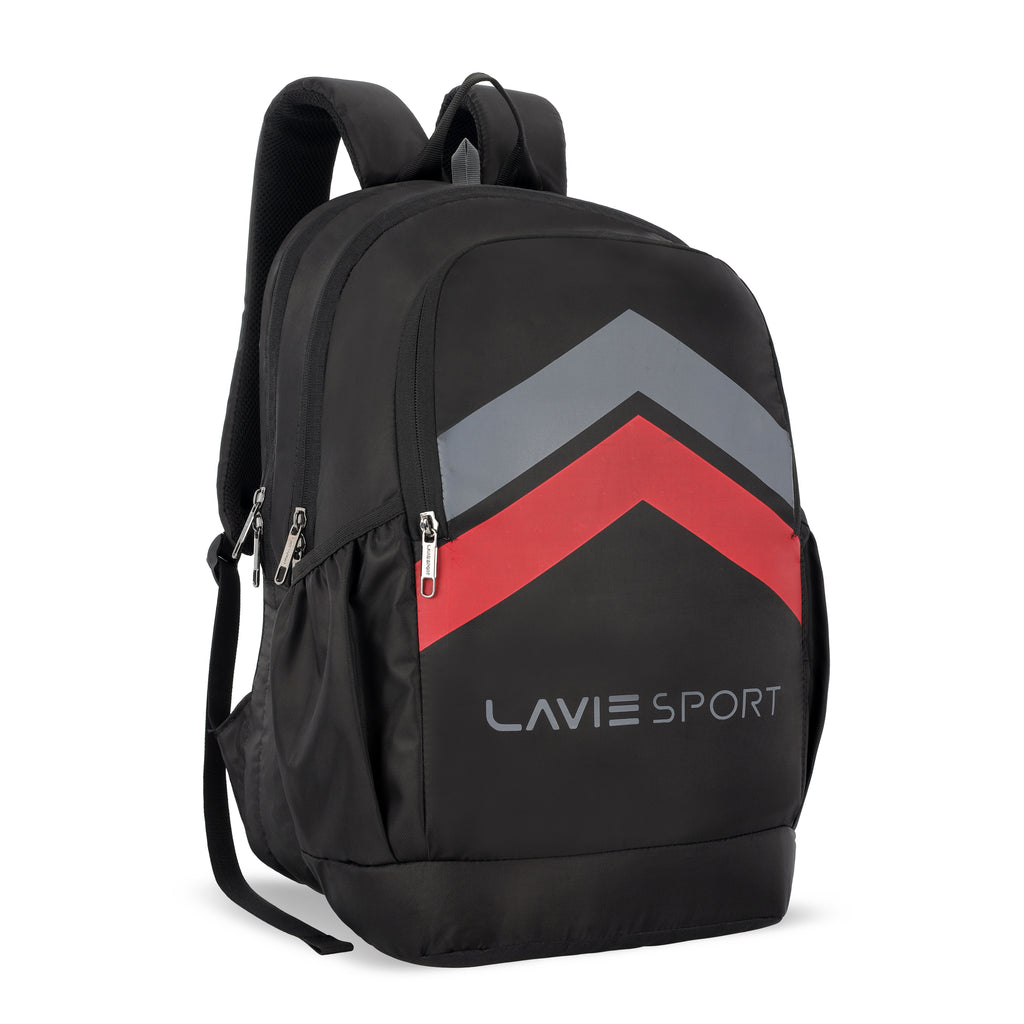 Lavie Sport Arrowhead 33L College Laptop Backpack with Rain cover For Boys & Girls|Men & Women Black