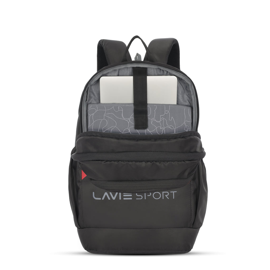 Lavie Sport Arrowhead 33L College Laptop Backpack with Rain cover For Boys & Girls|Men & Women Black