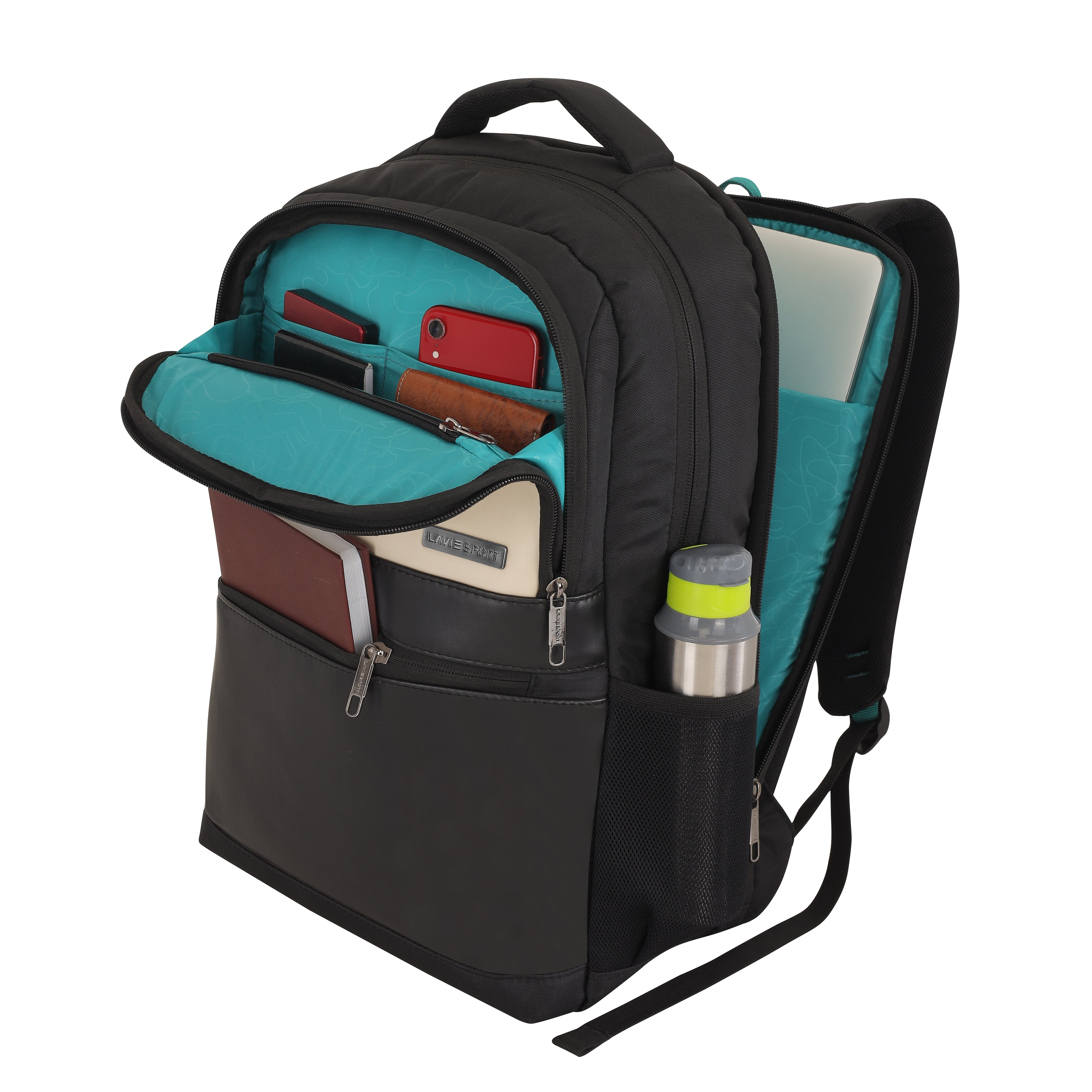 Lavie Sport Pioneer 24L Laptop Backpack with Trolley Sleeve For Men & Women (Black/Off white)