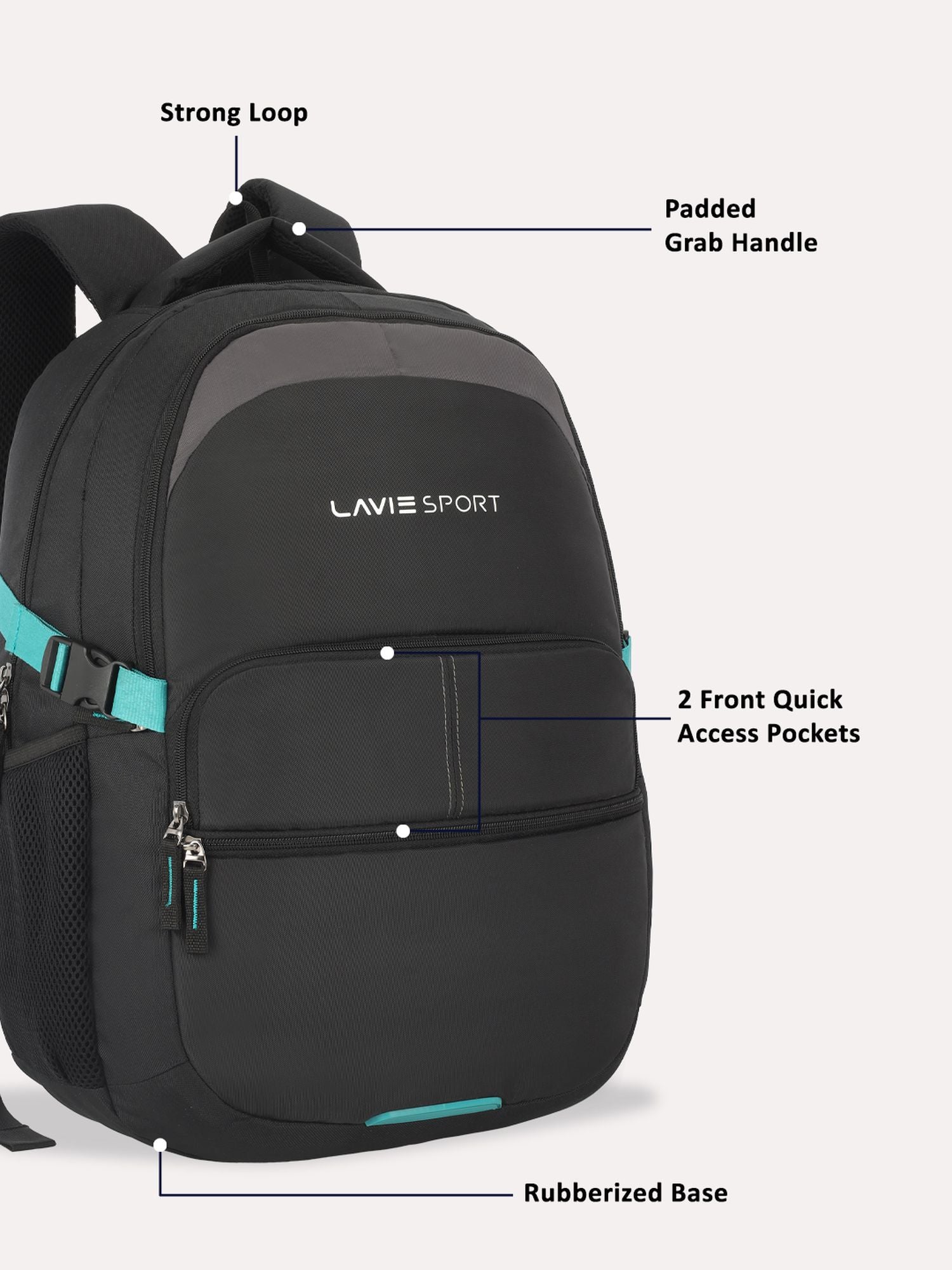 Lavie Sport Aspire 32L Laptop Backpack with Rain cover For Men & Women | Boys & Girls Black