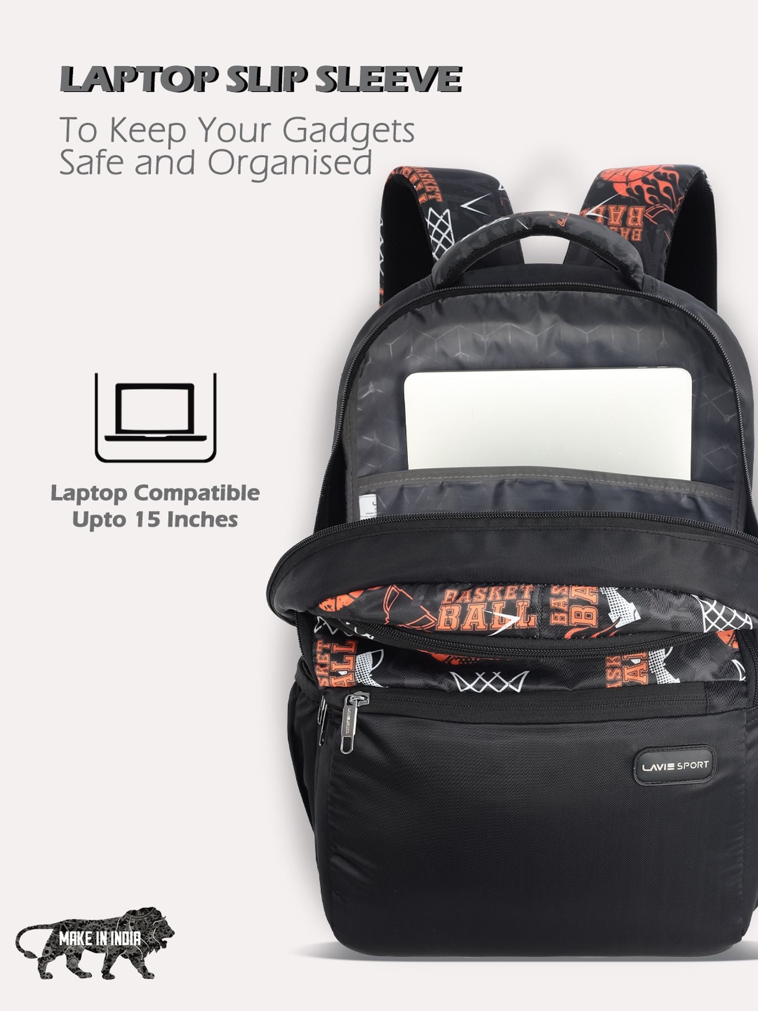 Basketball Backpack Laptop Compatible Raincover Black