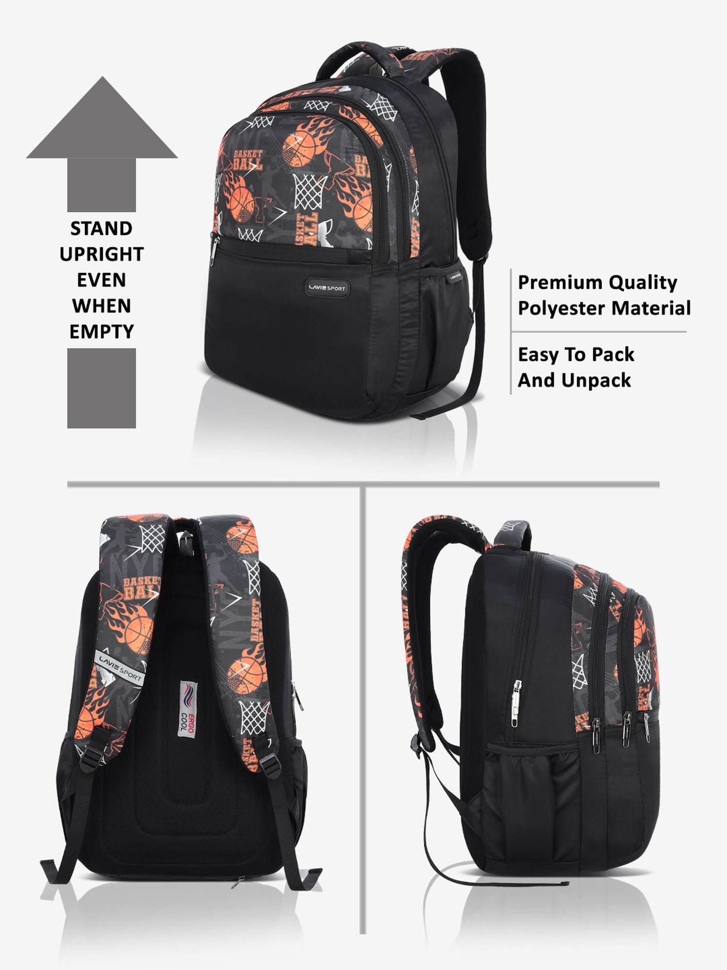 Basketball Backpack Laptop Compatible Raincover Black