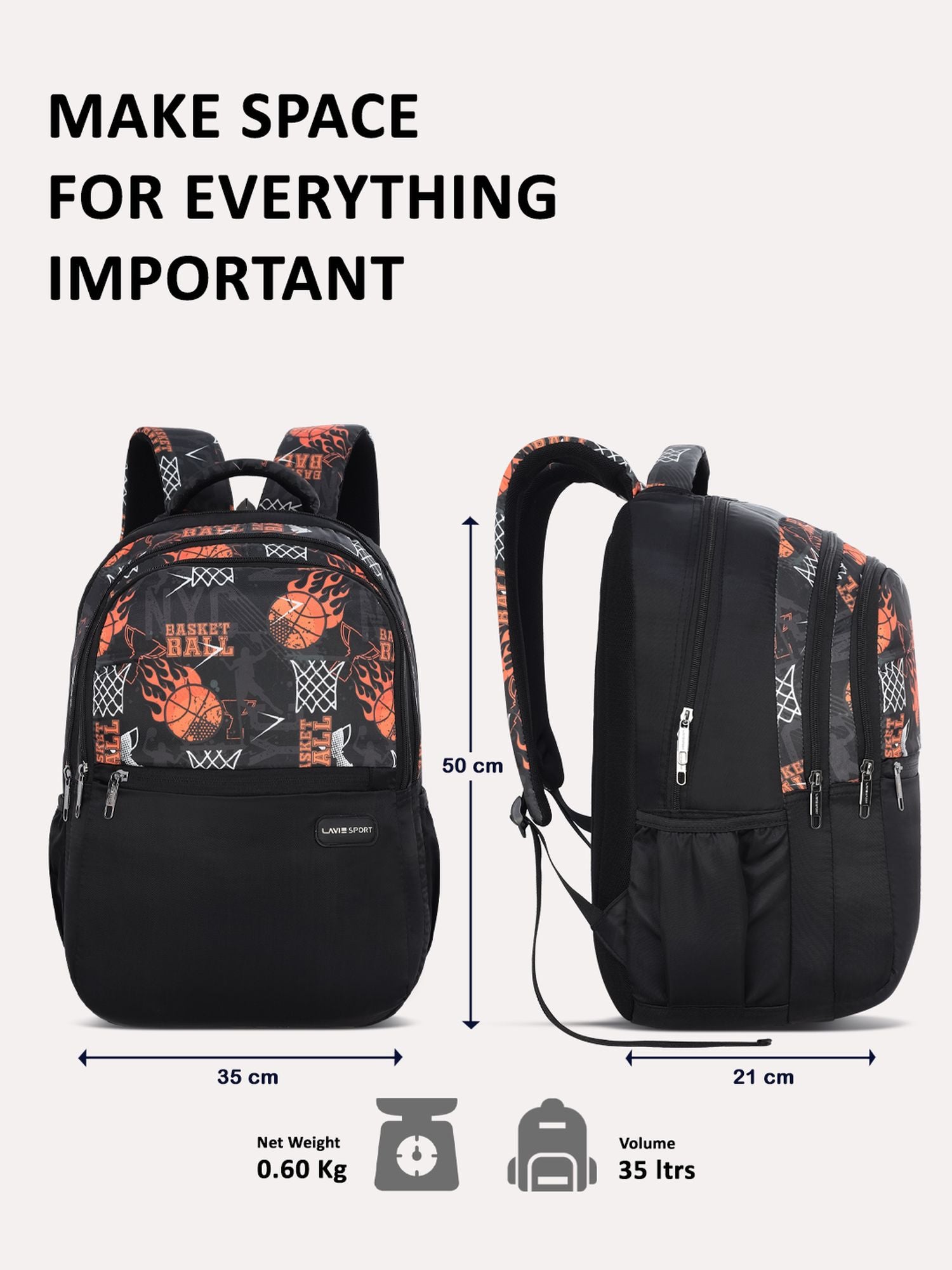 Basketball Backpack Laptop Compatible Raincover Black