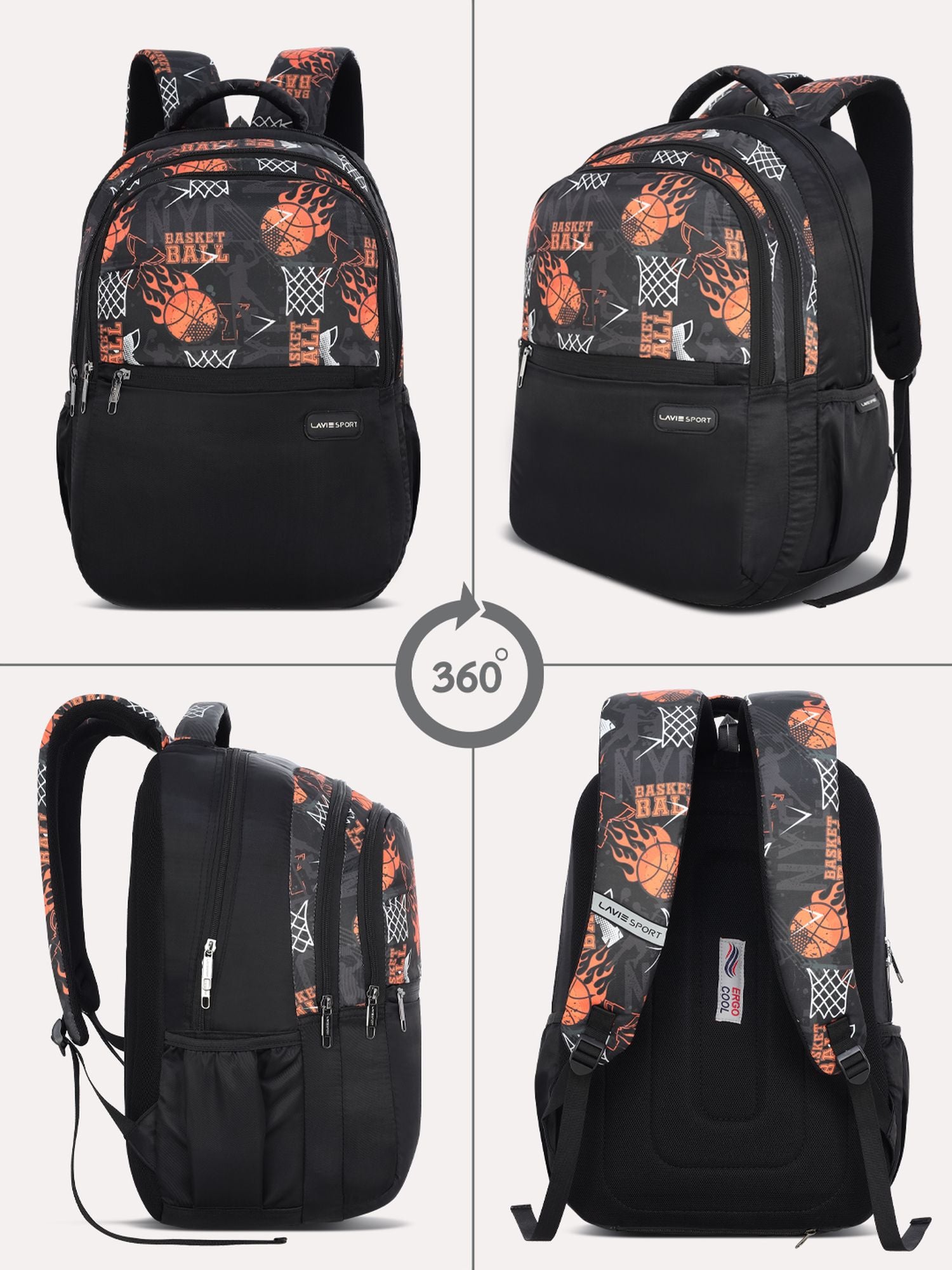 Basketball Backpack Laptop Compatible Raincover Black