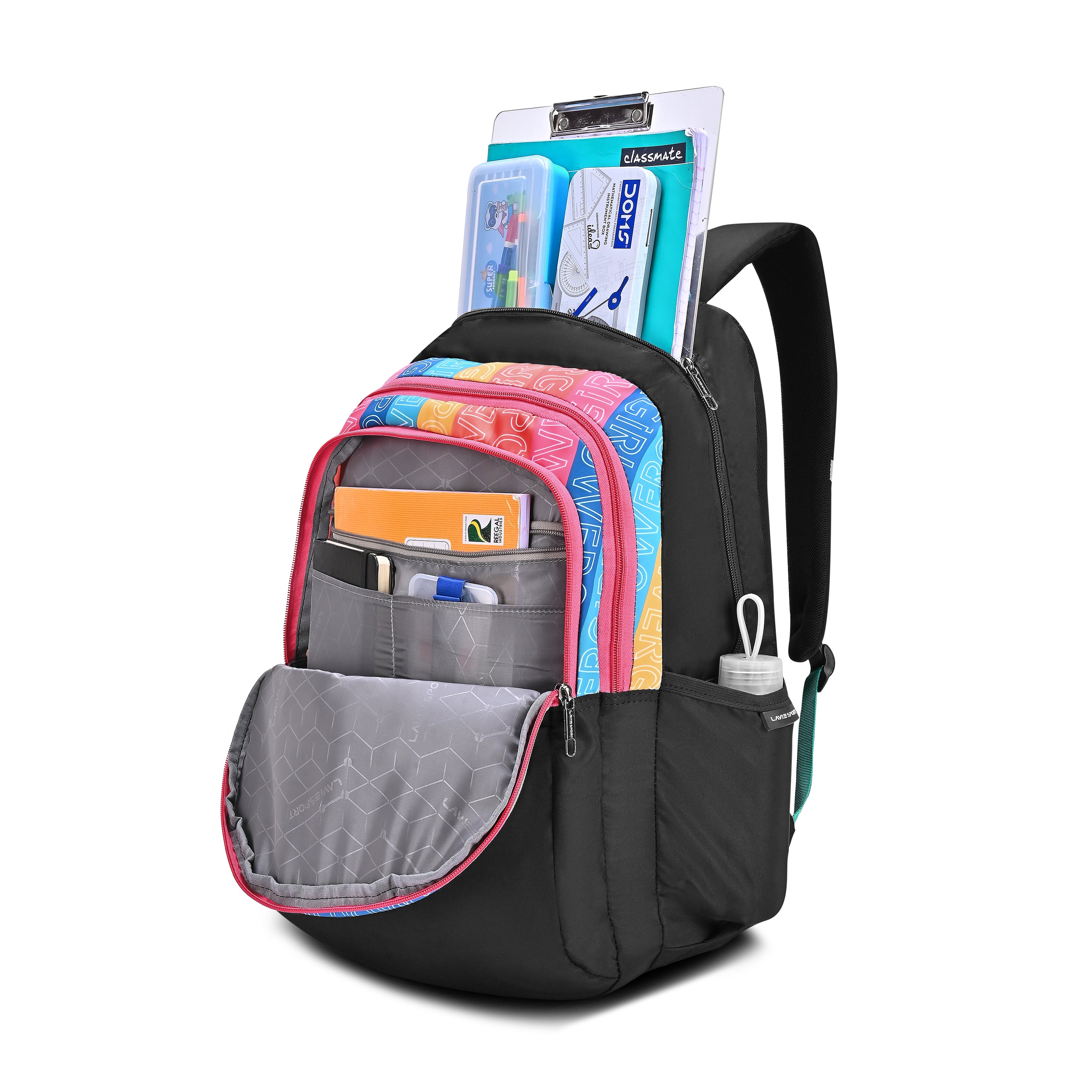 Lavie Sport 35L Girlpower Backpack | Laptop Compatiable | Raincover (Black)