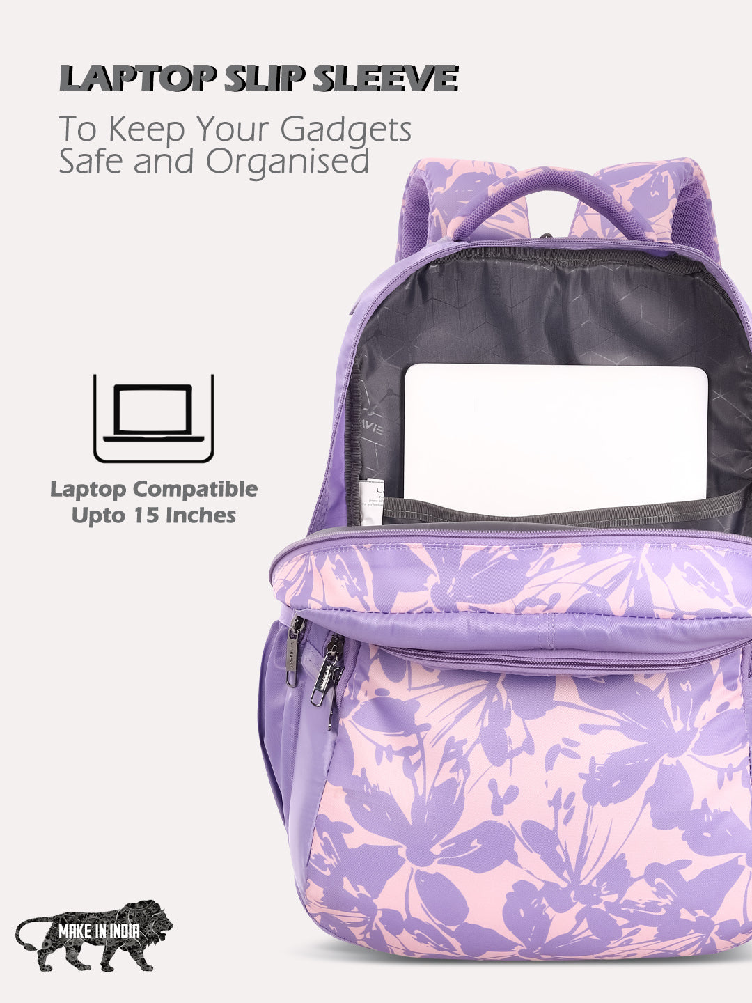Lavie Sport 35L Heather Backpack | Laptop Compatiable | Raincover Purple