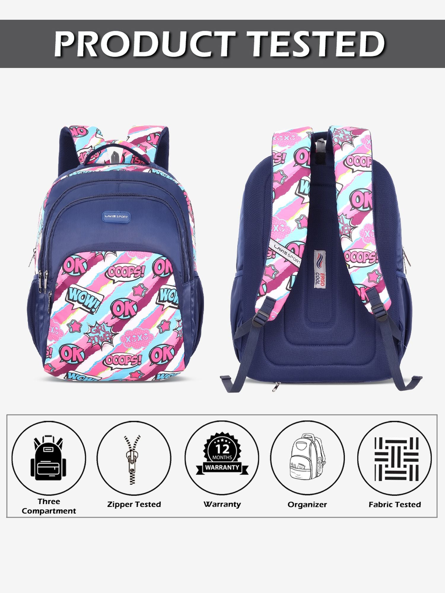 Vibeart Backpack Laptop Compatible Raincover Navy