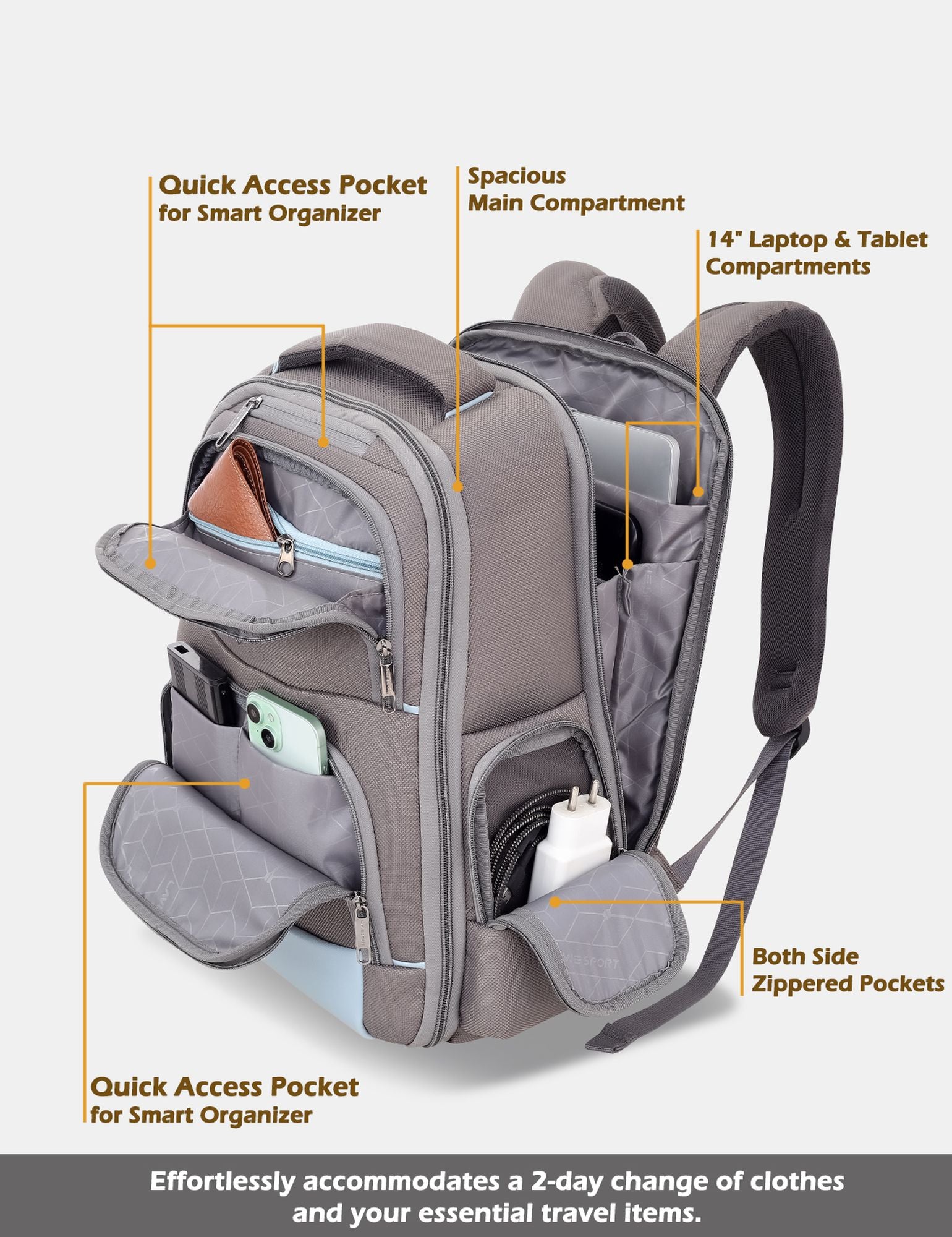 Business Elite Professional Laptop Backpack Trolley Sleeve Grey/P.Blue