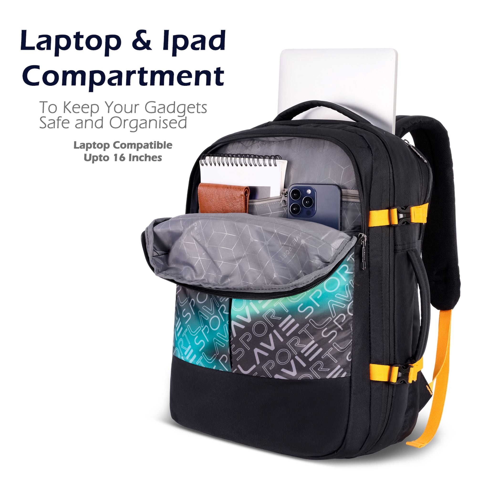 Quest Backpack Multifunctional Laptop Bag Black/Teal