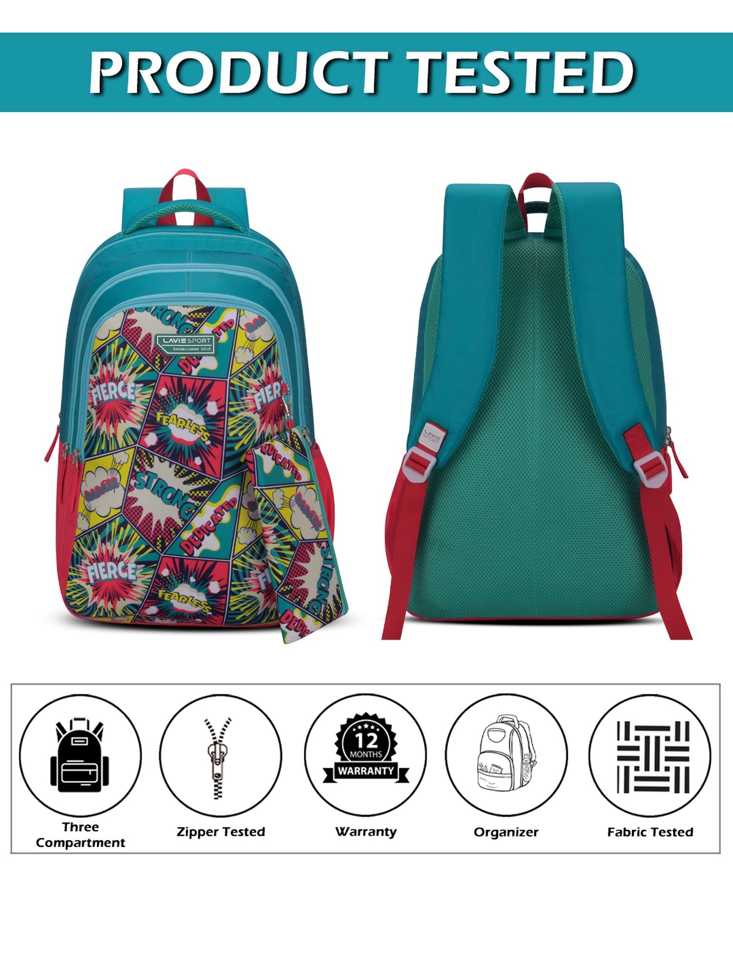 Fierce Backpack Laptop Compatible Pencil Pouch Pink/Teal