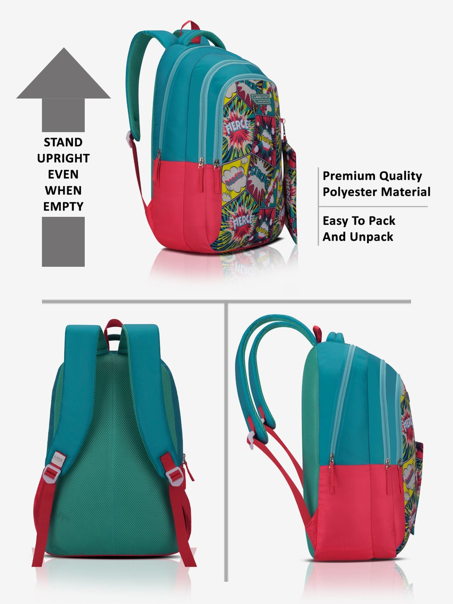 Fierce Backpack Laptop Compatible Pencil Pouch Pink/Teal