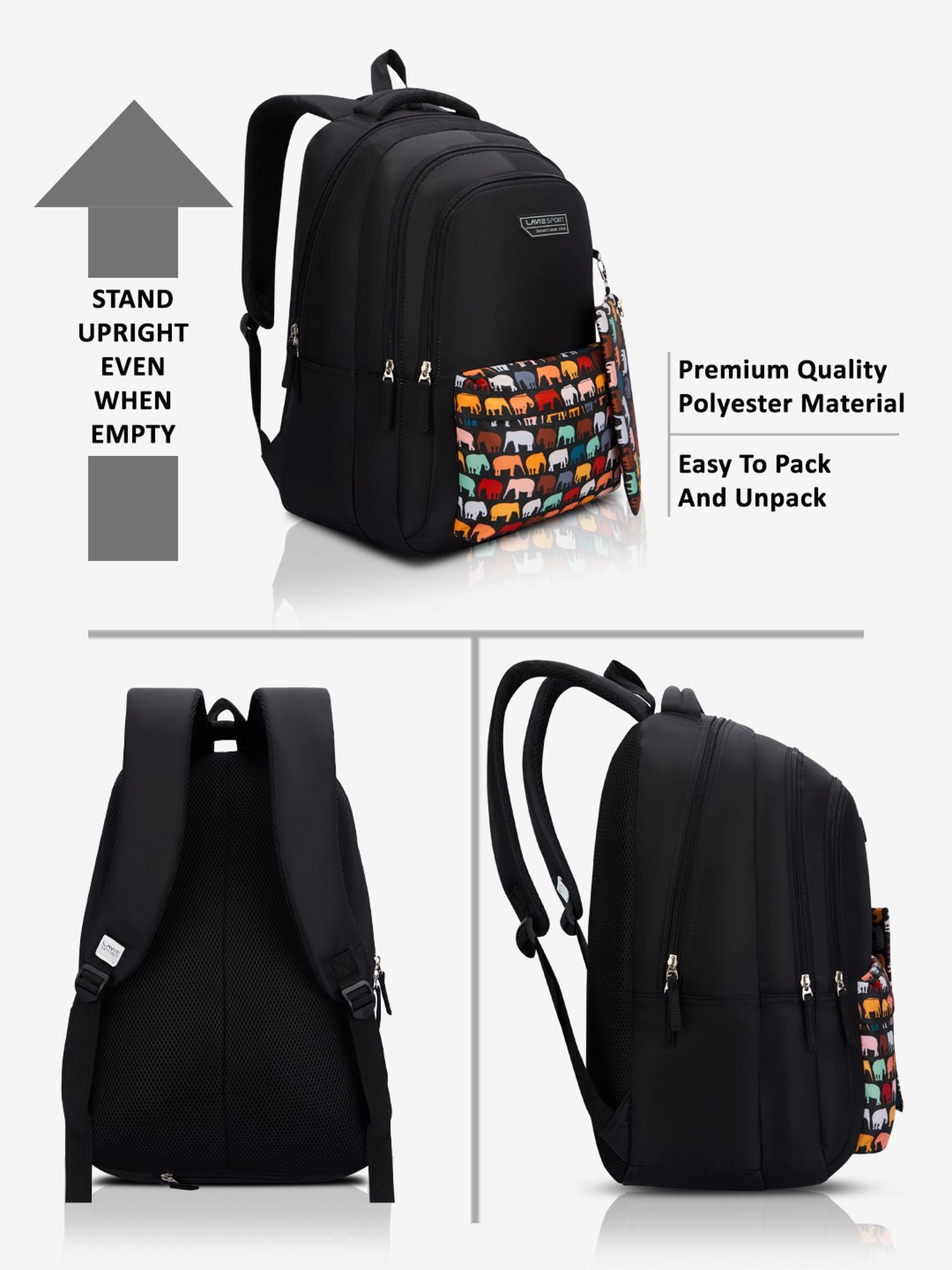 Tusker Backpack Laptop Compatible Raincover Pencil Pouch Black