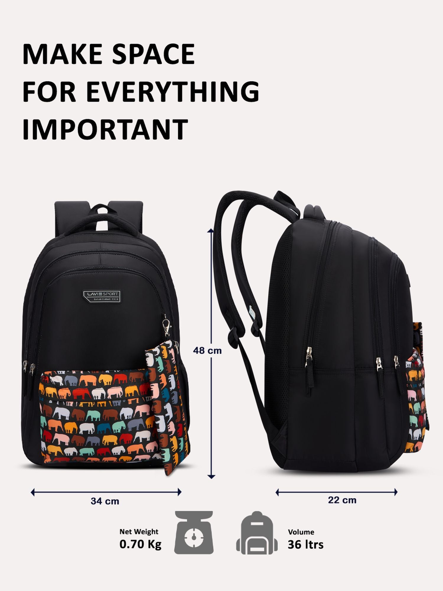 Tusker Backpack Laptop Compatible Raincover Pencil Pouch Black