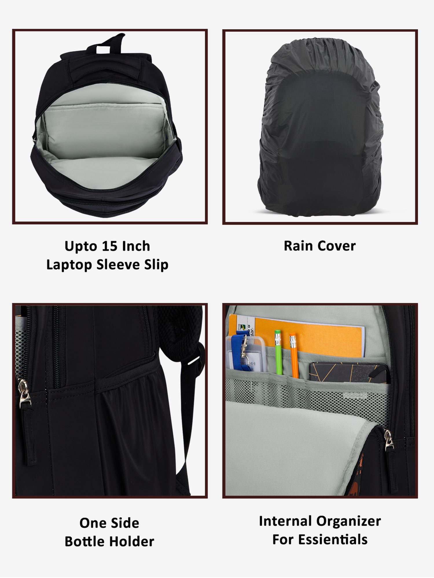 Tusker Backpack Laptop Compatible Raincover Pencil Pouch Black