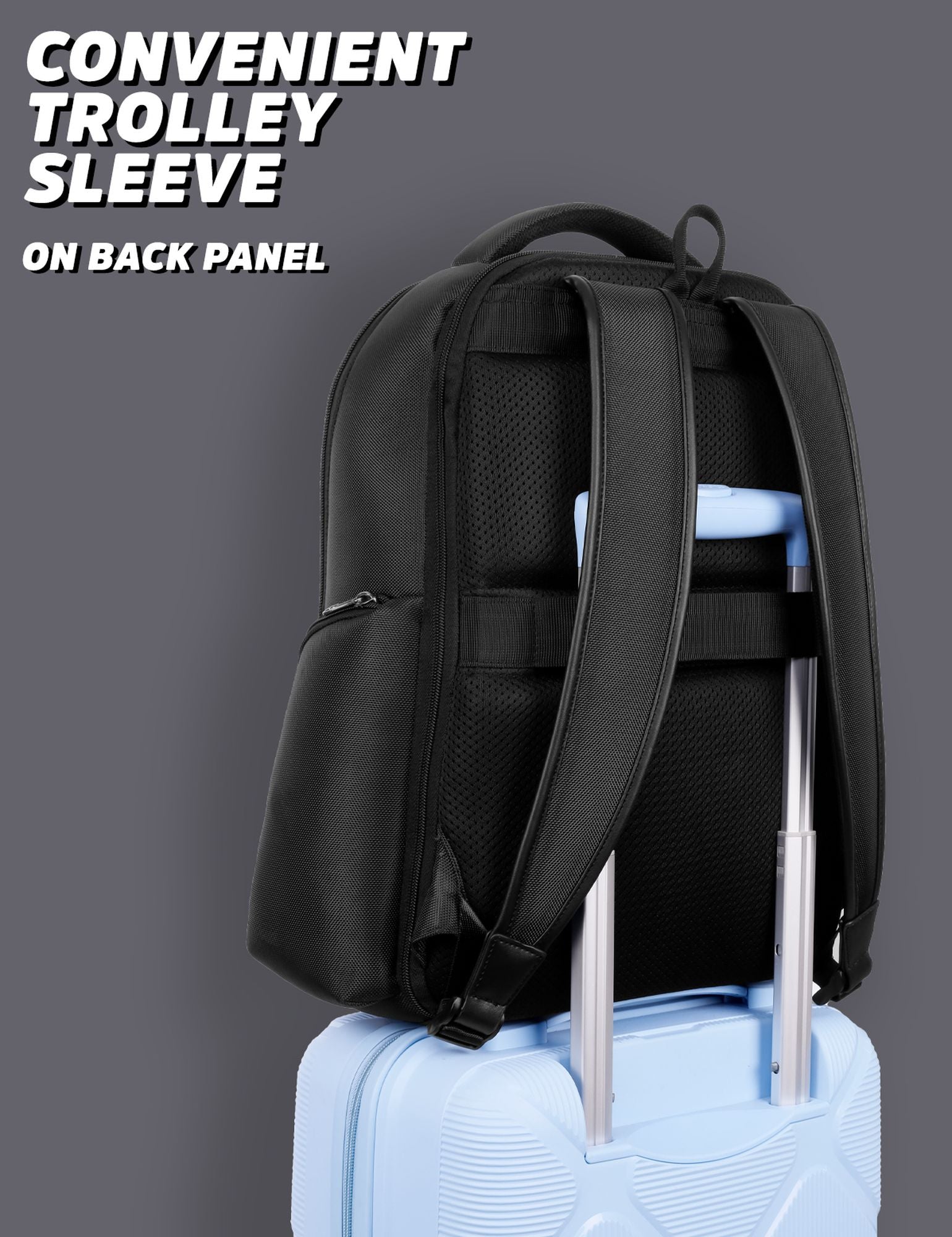 Business Elite Multifunctional Laptop Backpack Trolley Sleeve Black