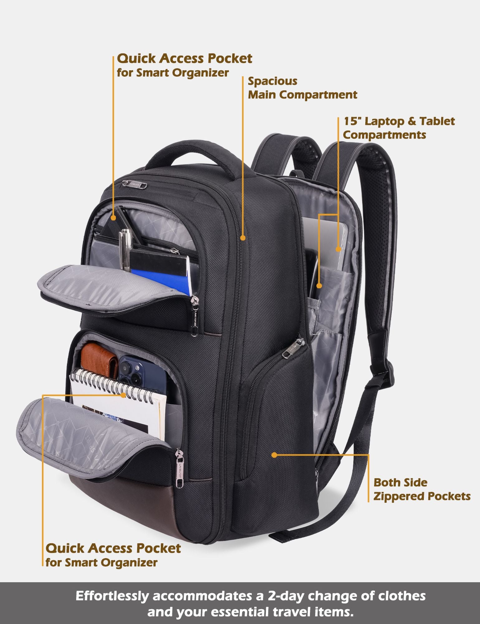 Business Elite Multifunctional Laptop Backpack Trolley Sleeve Black/Choco
