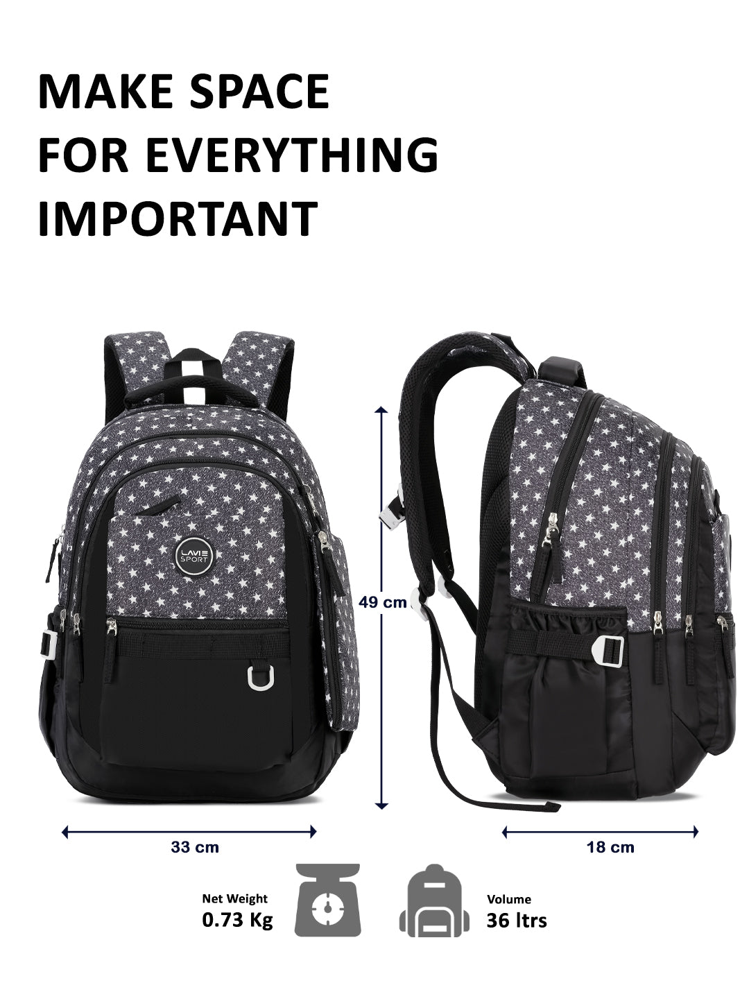 Starstruck Laptop Backpack Raincover Bag Black/Grey