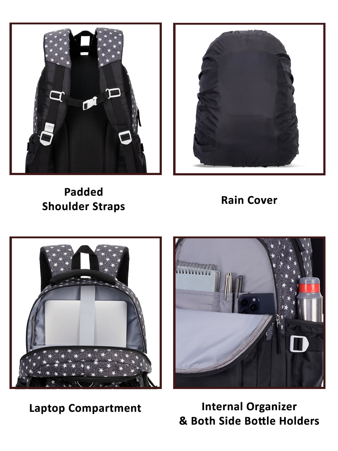 Starstruck Laptop Backpack Raincover Bag Black/Grey