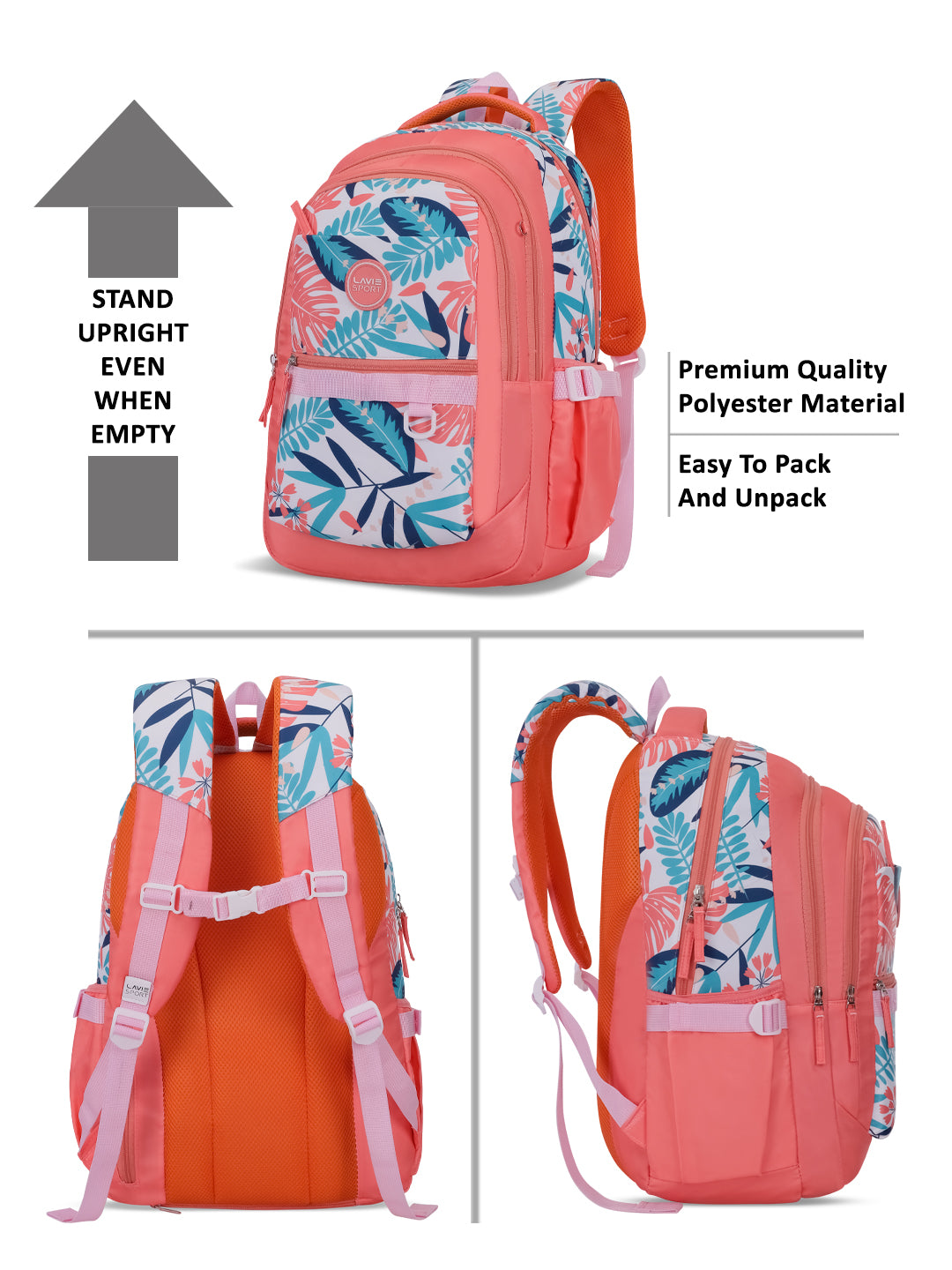 Coral Leaf Laptop Backpack Raincover Bag Coral