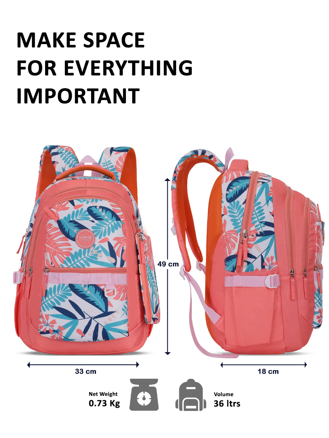 Coral Leaf Laptop Backpack Raincover Bag Coral