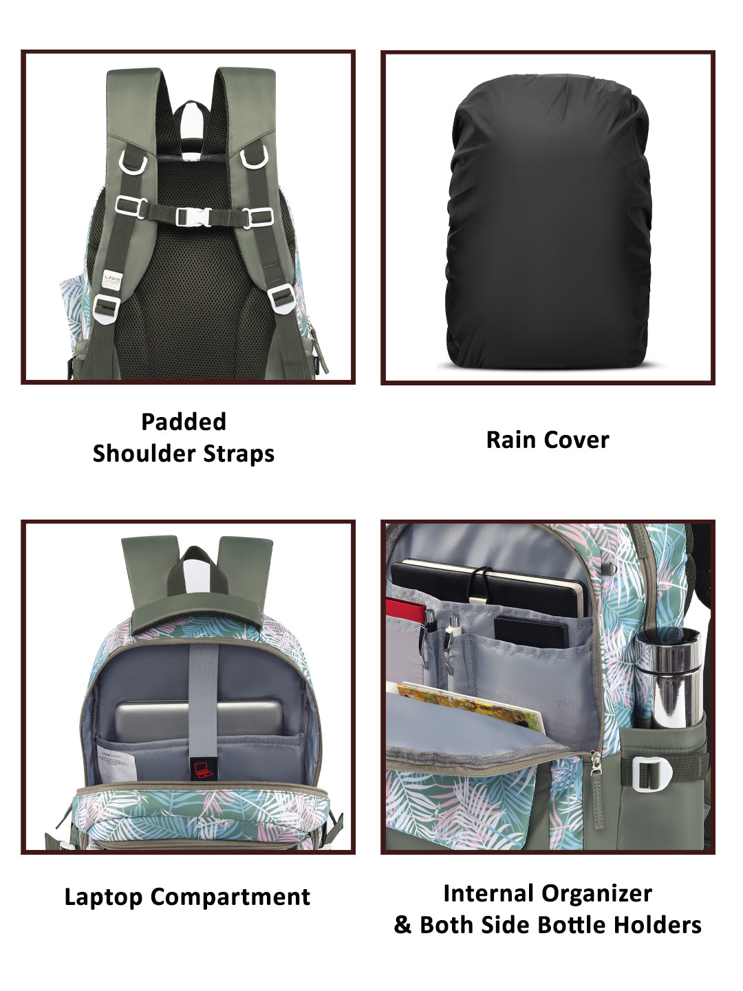 Foliage Laptop Backpack Raincover Bag Green
