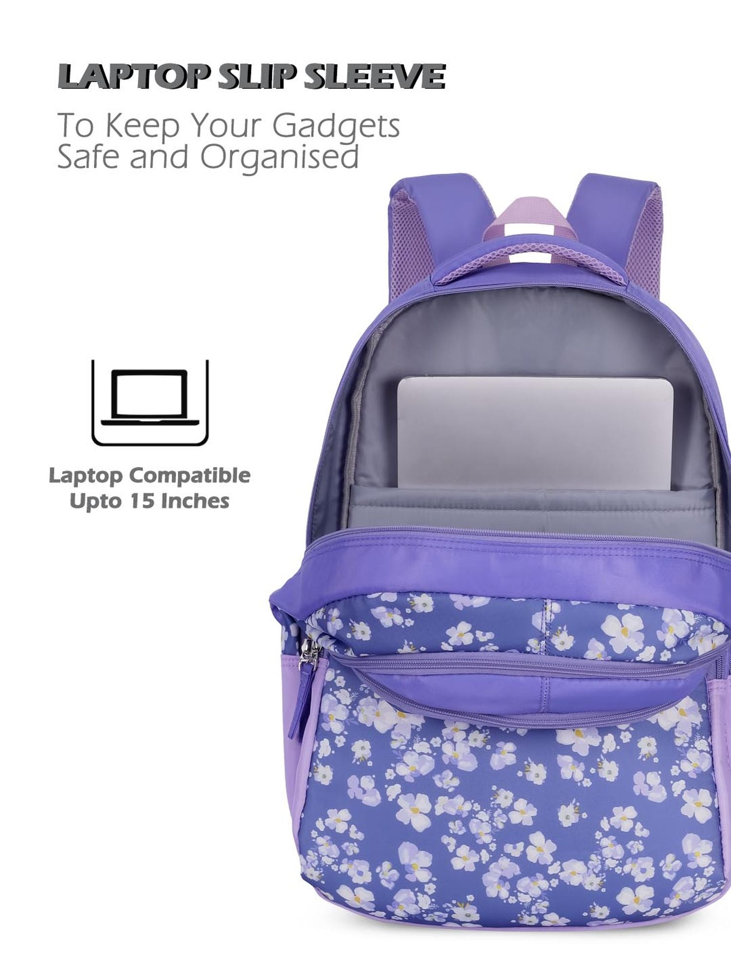 Orchid Printed Backpack Pencil Pouch Bag Lilac
