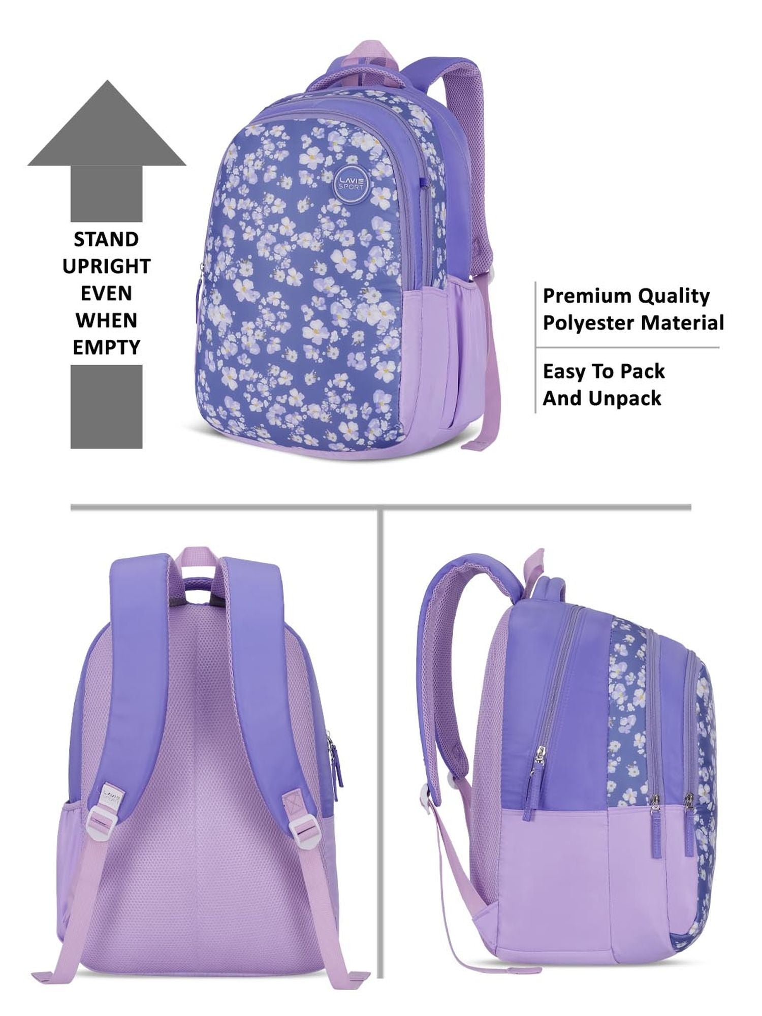 Orchid Printed Backpack Pencil Pouch Bag Lilac