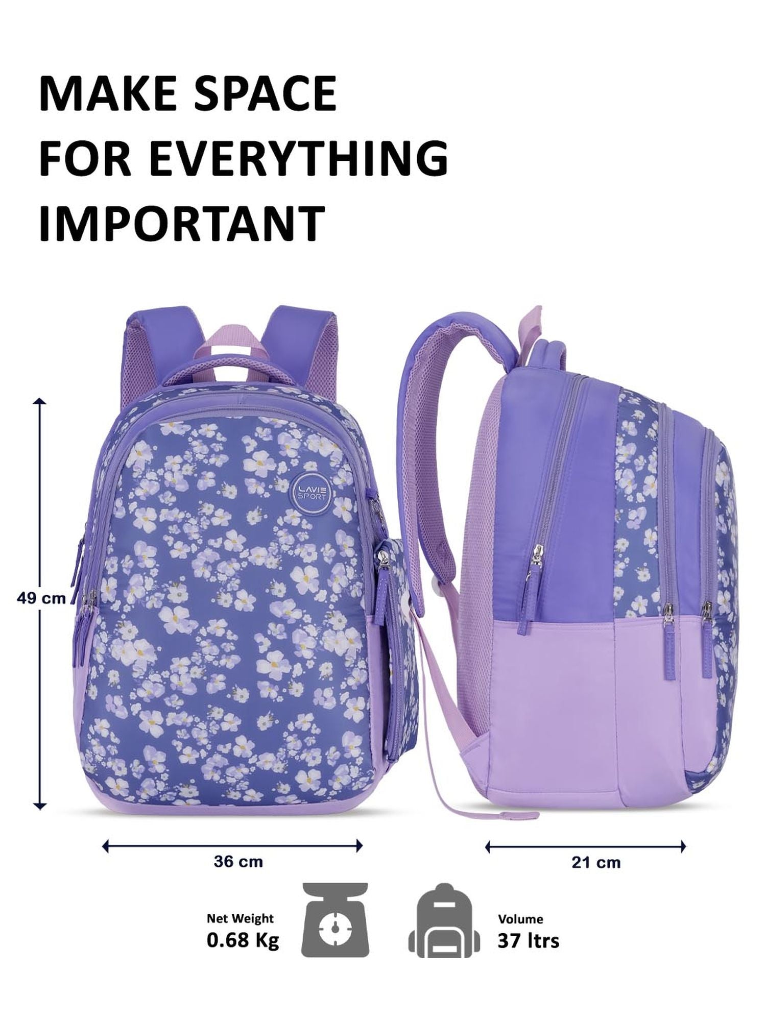 Orchid Printed Backpack Pencil Pouch Bag Lilac