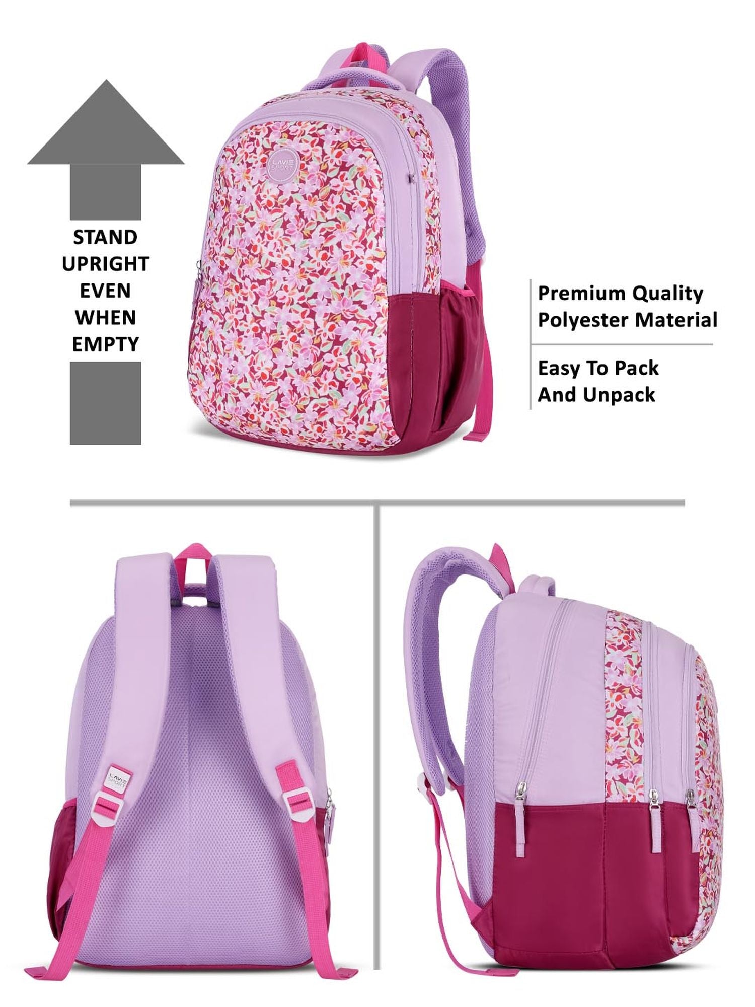 Blush Printed Backpack Pencil Pouch Bag Pink