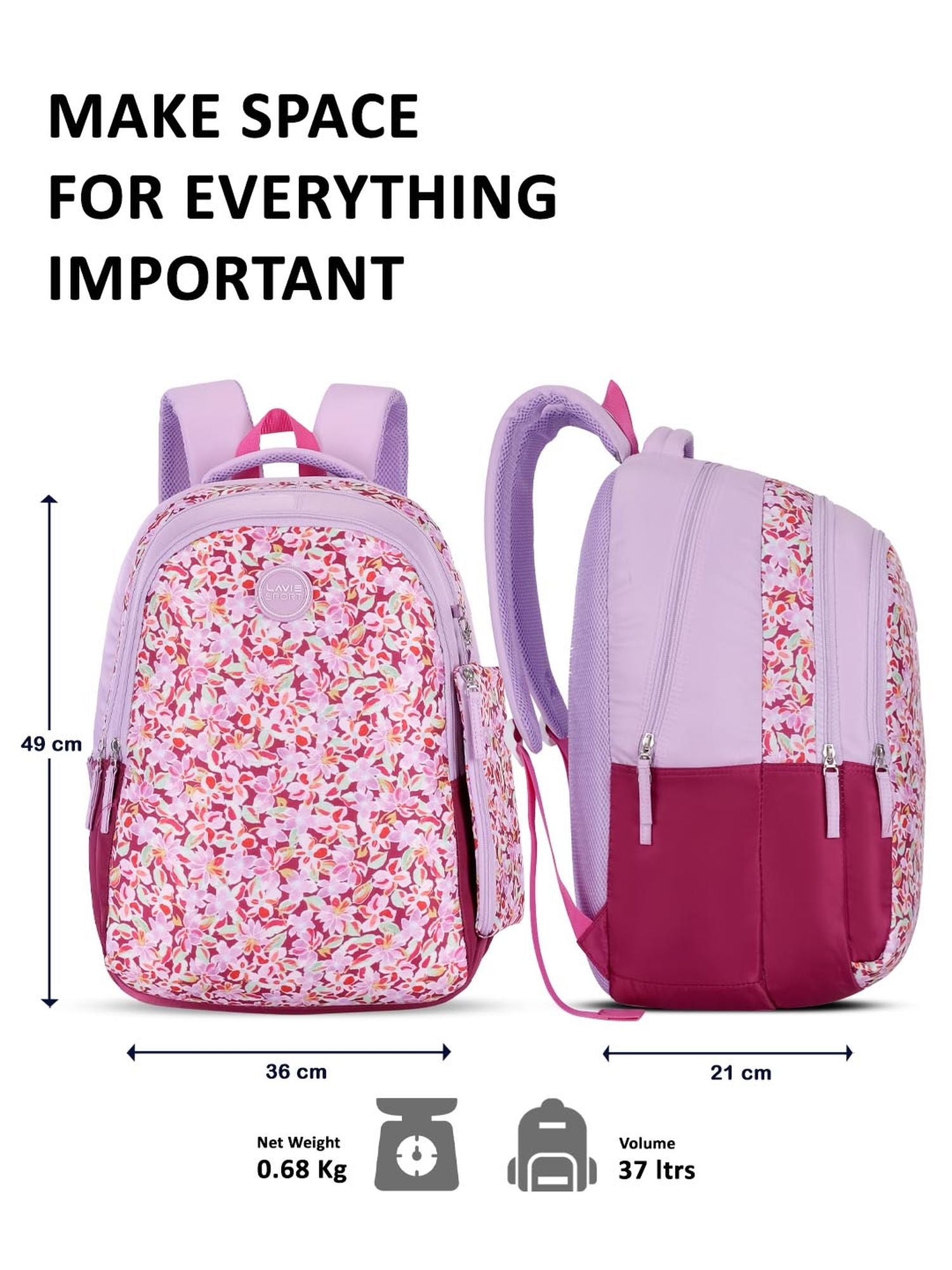 Blush Printed Backpack Pencil Pouch Bag Pink