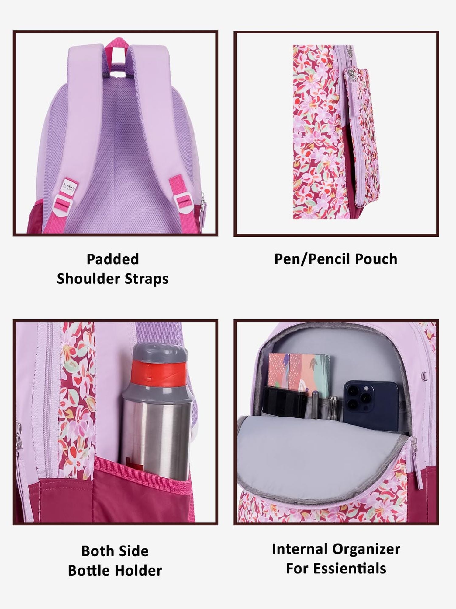 Blush Printed Backpack Pencil Pouch Bag Pink