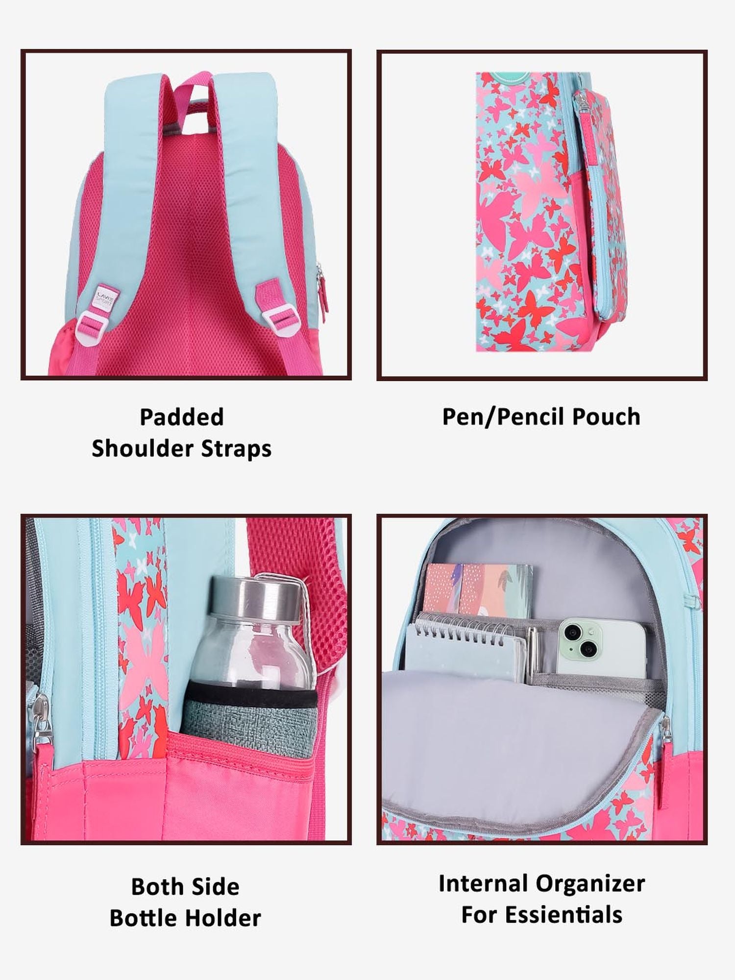 Twirl Printed Backpack Pencil Pouch Bag Blue