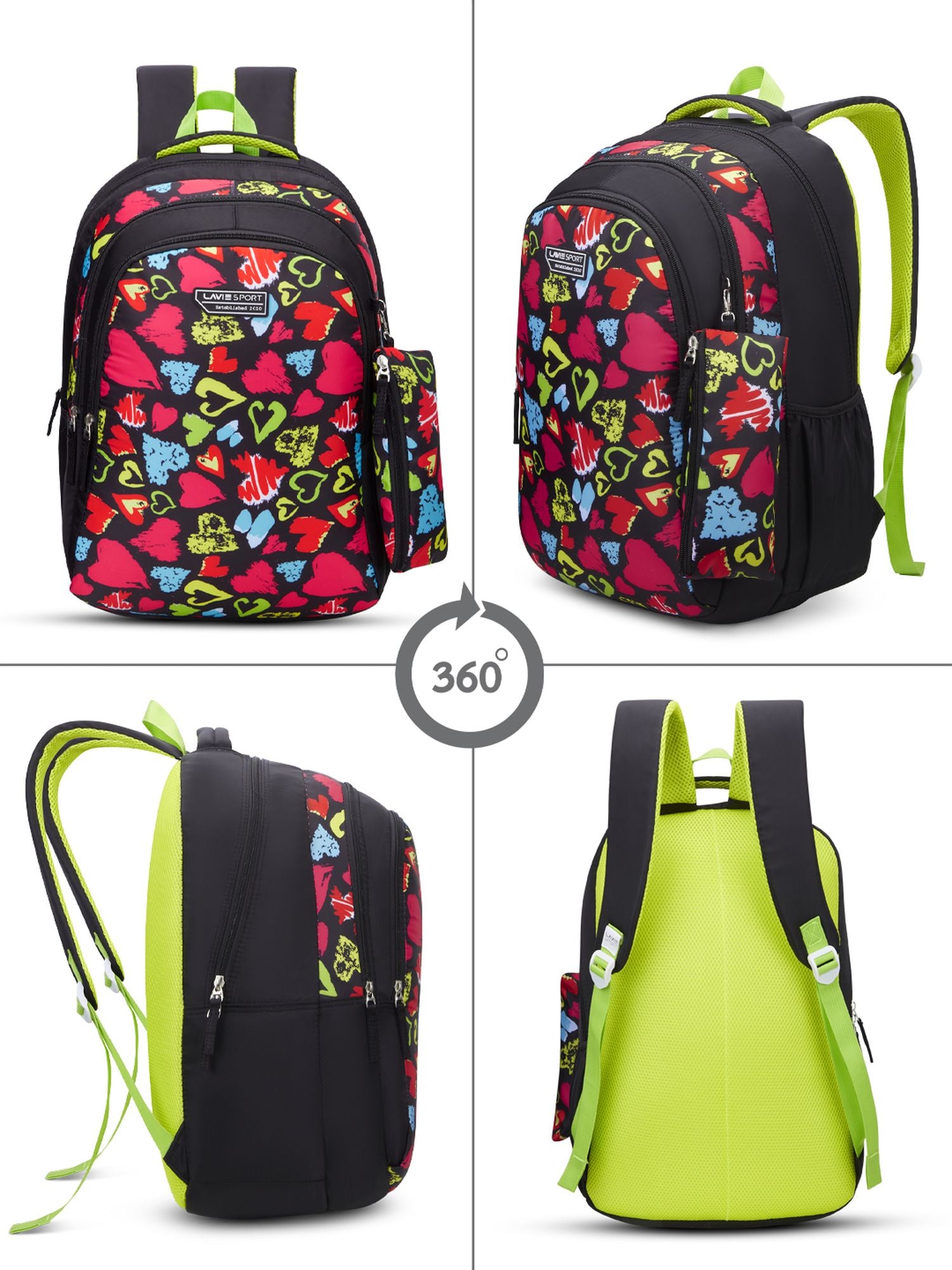 Passion Printed Backpack Pencil Pouch Bag Black