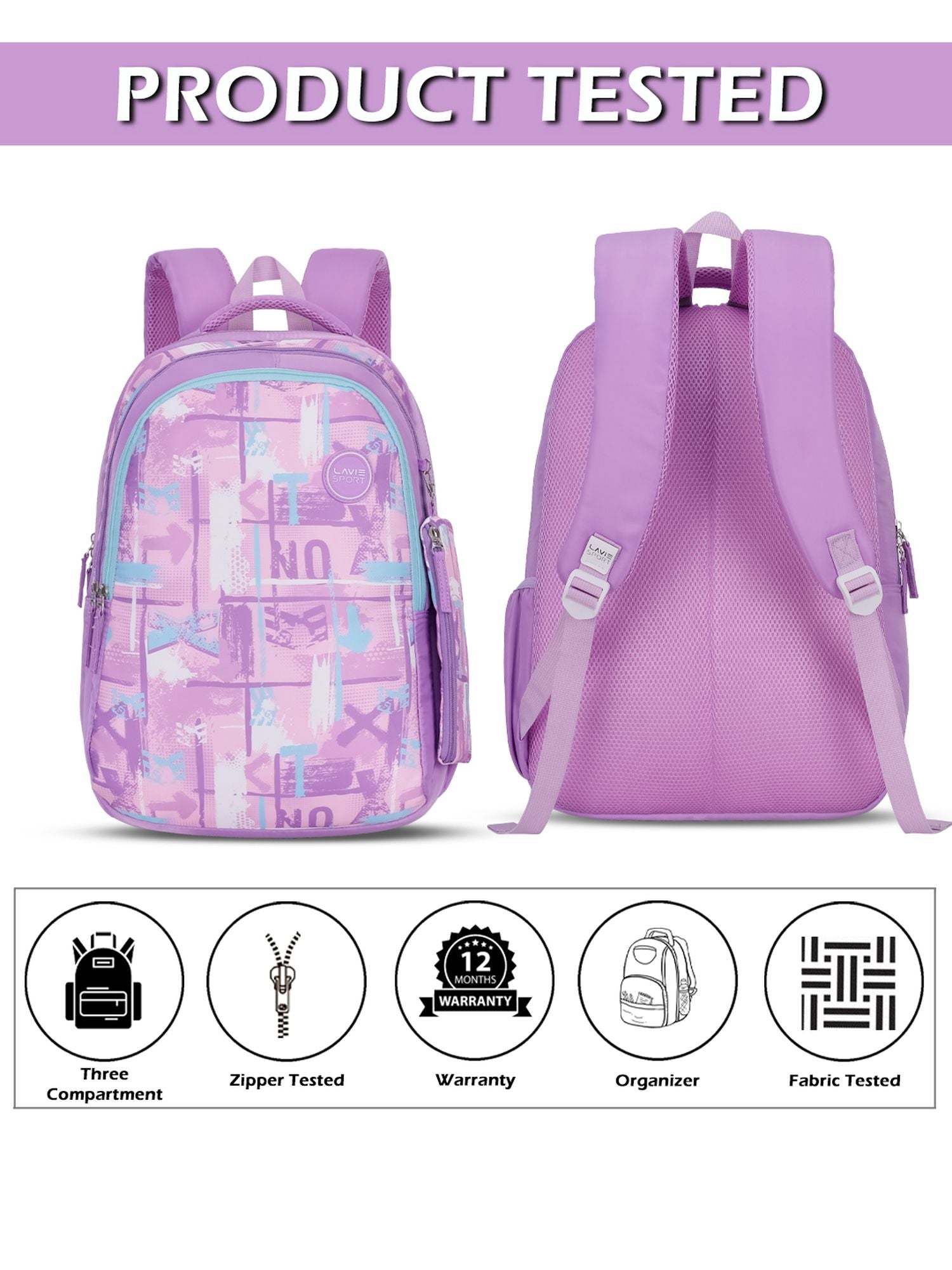 Canvas Printed Backpack Pencil Pouch Bag Purple