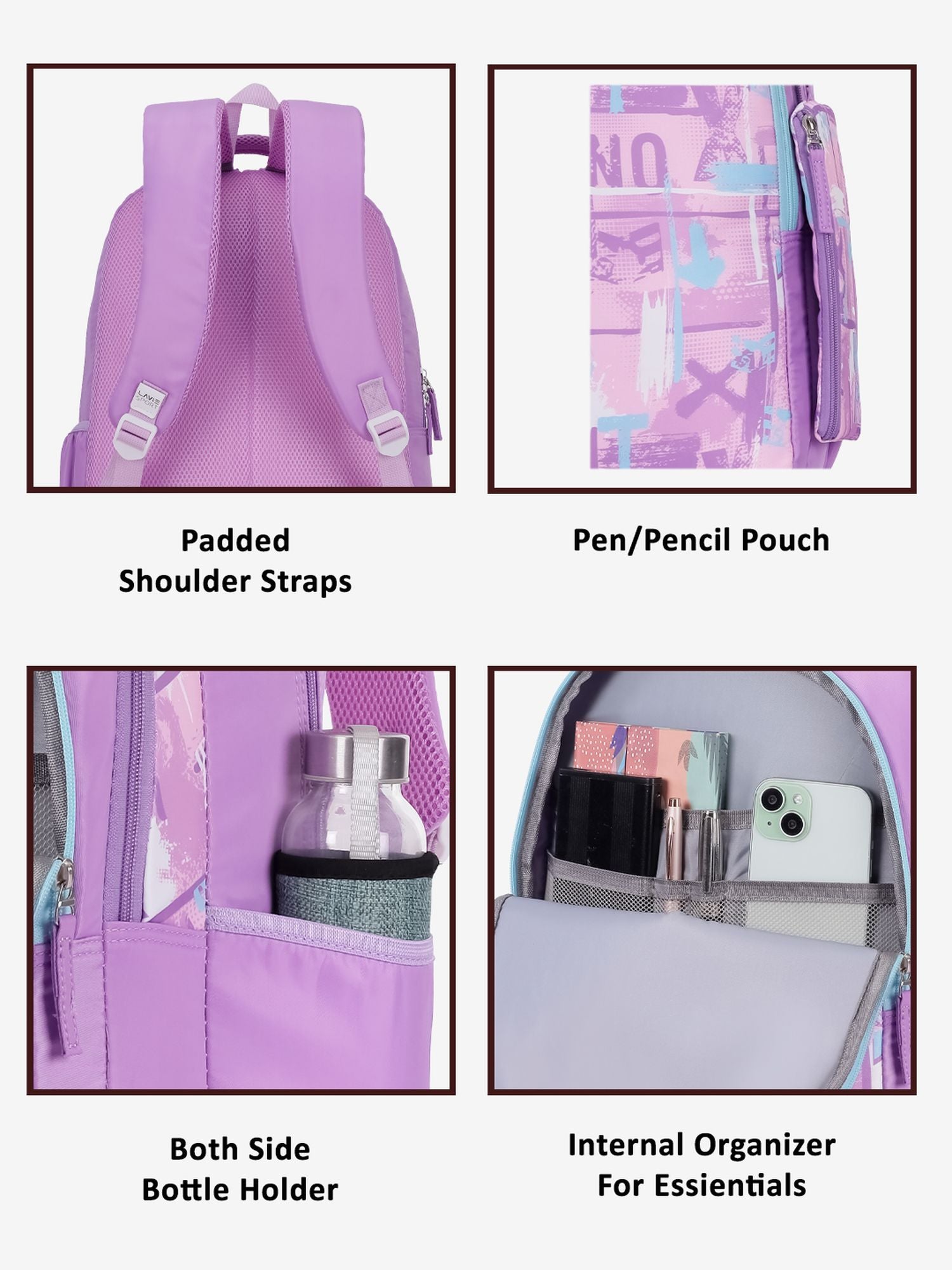 Canvas Printed Backpack Pencil Pouch Bag Purple