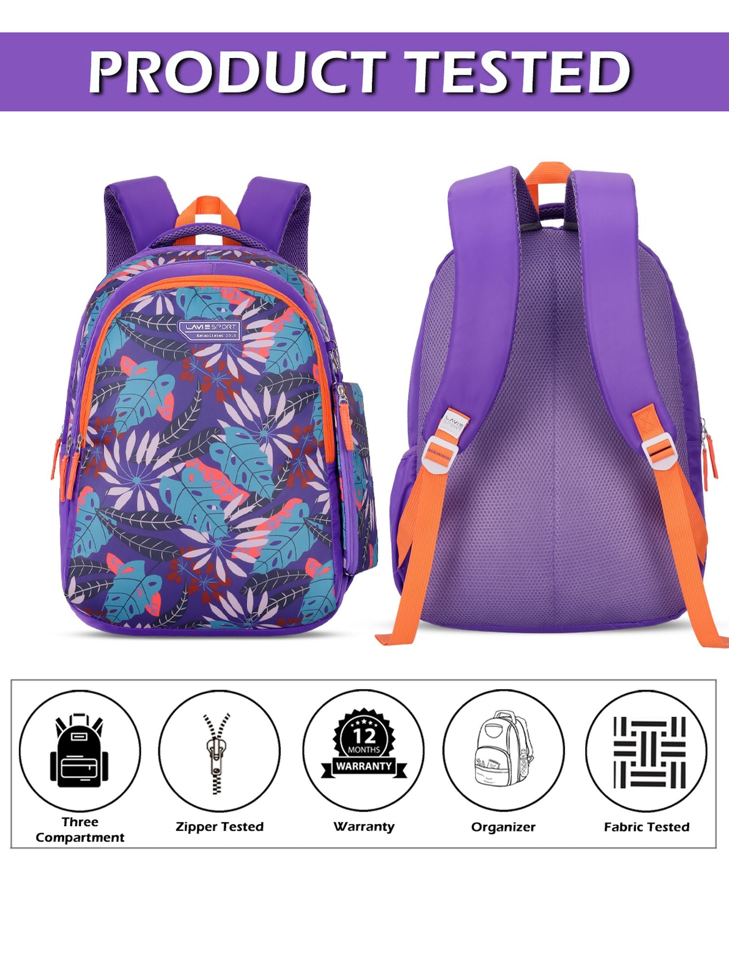 Botanica Printed Backpack Pencil Pouch Bag Purple