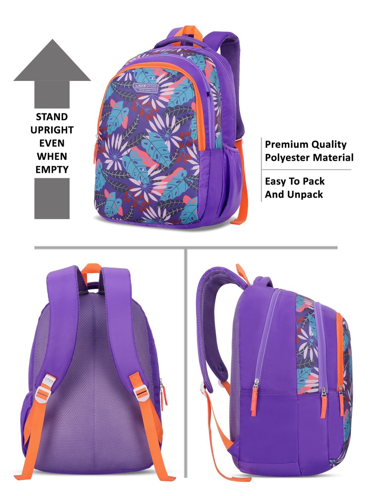 Botanica Printed Backpack Pencil Pouch Bag Purple