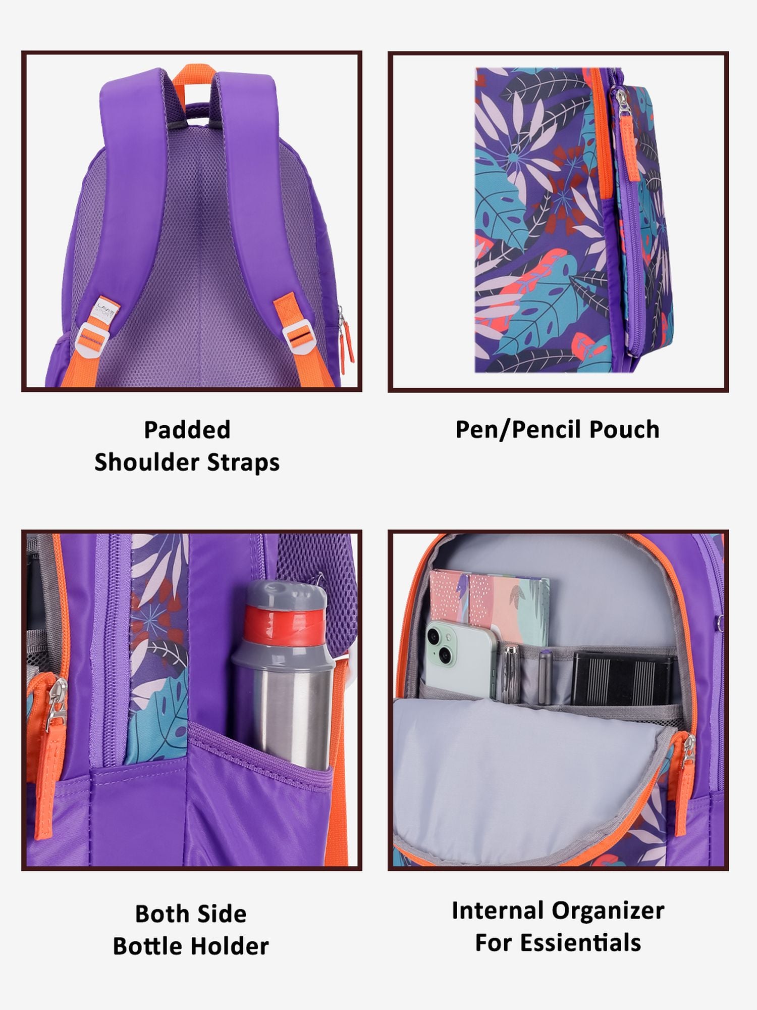 Botanica Printed Backpack Pencil Pouch Bag Purple