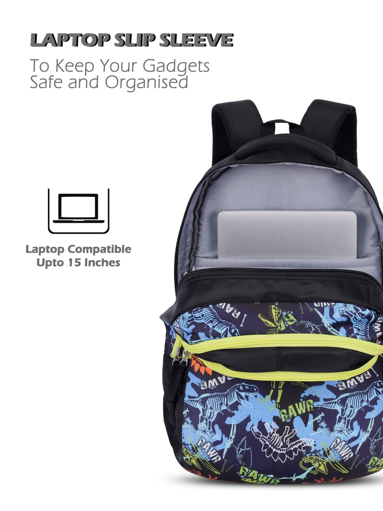 Tricer Printed Backpack Pencil Pouch Bag Black